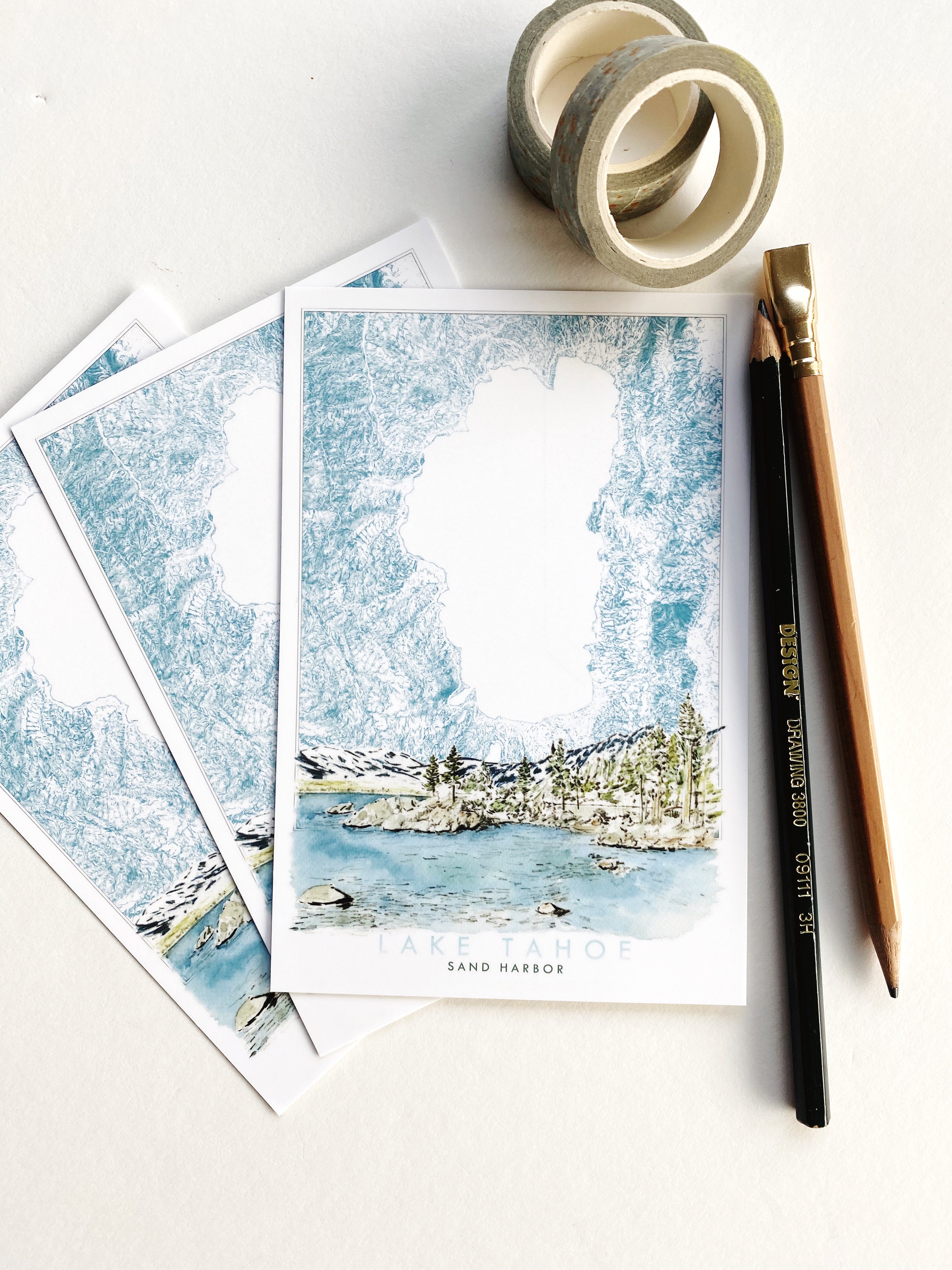 LAKE TAHOE - Sand Harbor Scene + Map - Standard Postcard