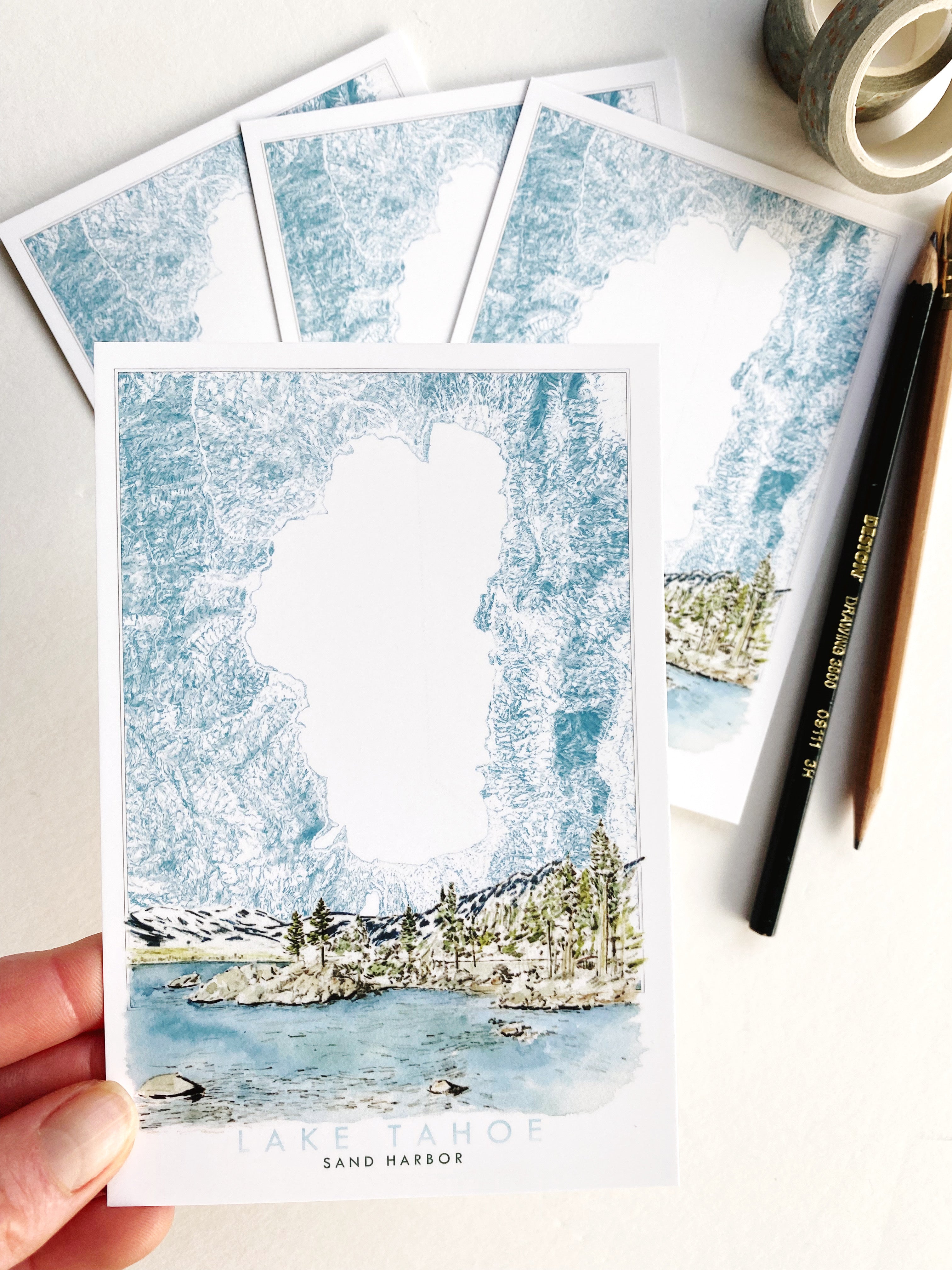 LAKE TAHOE - Sand Harbor Scene + Map - Standard Postcard