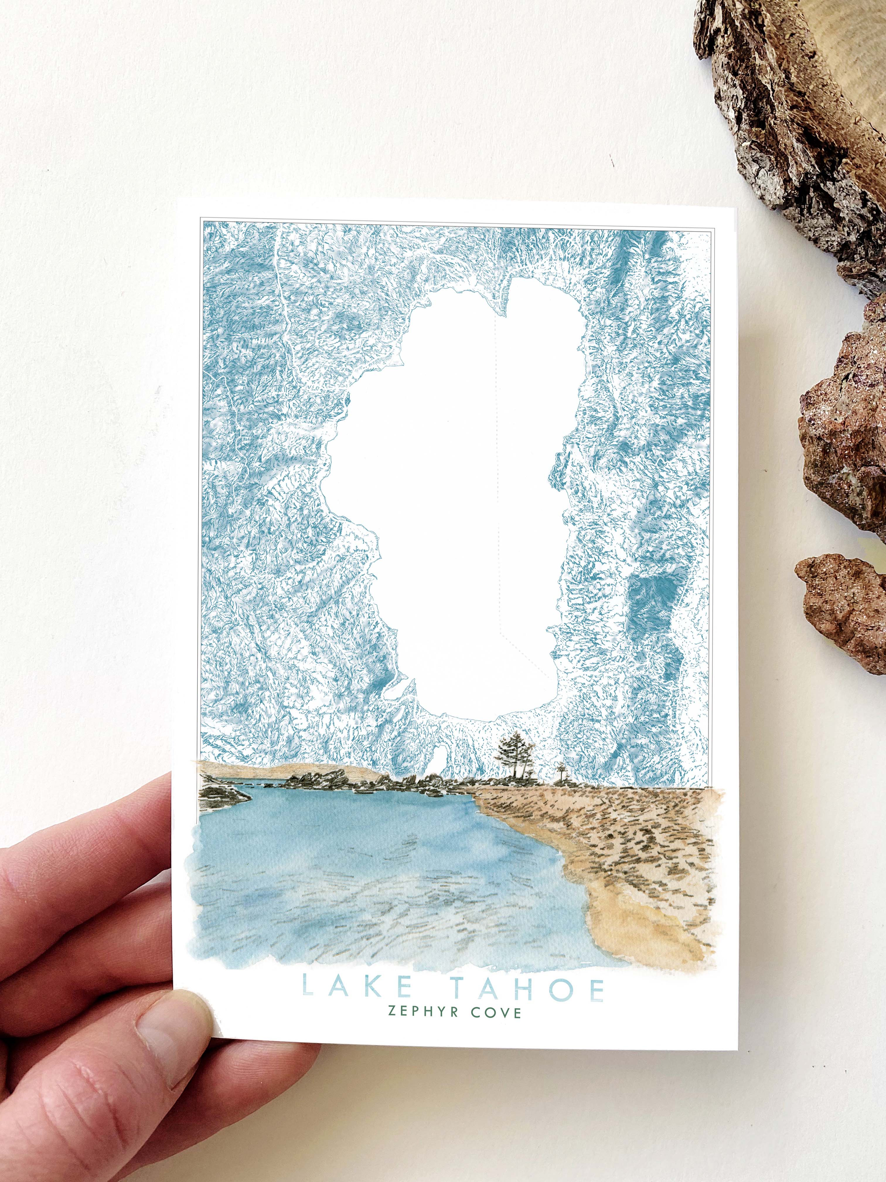 LAKE TAHOE - Zephyr Cove Scene + Map - Standard Postcard