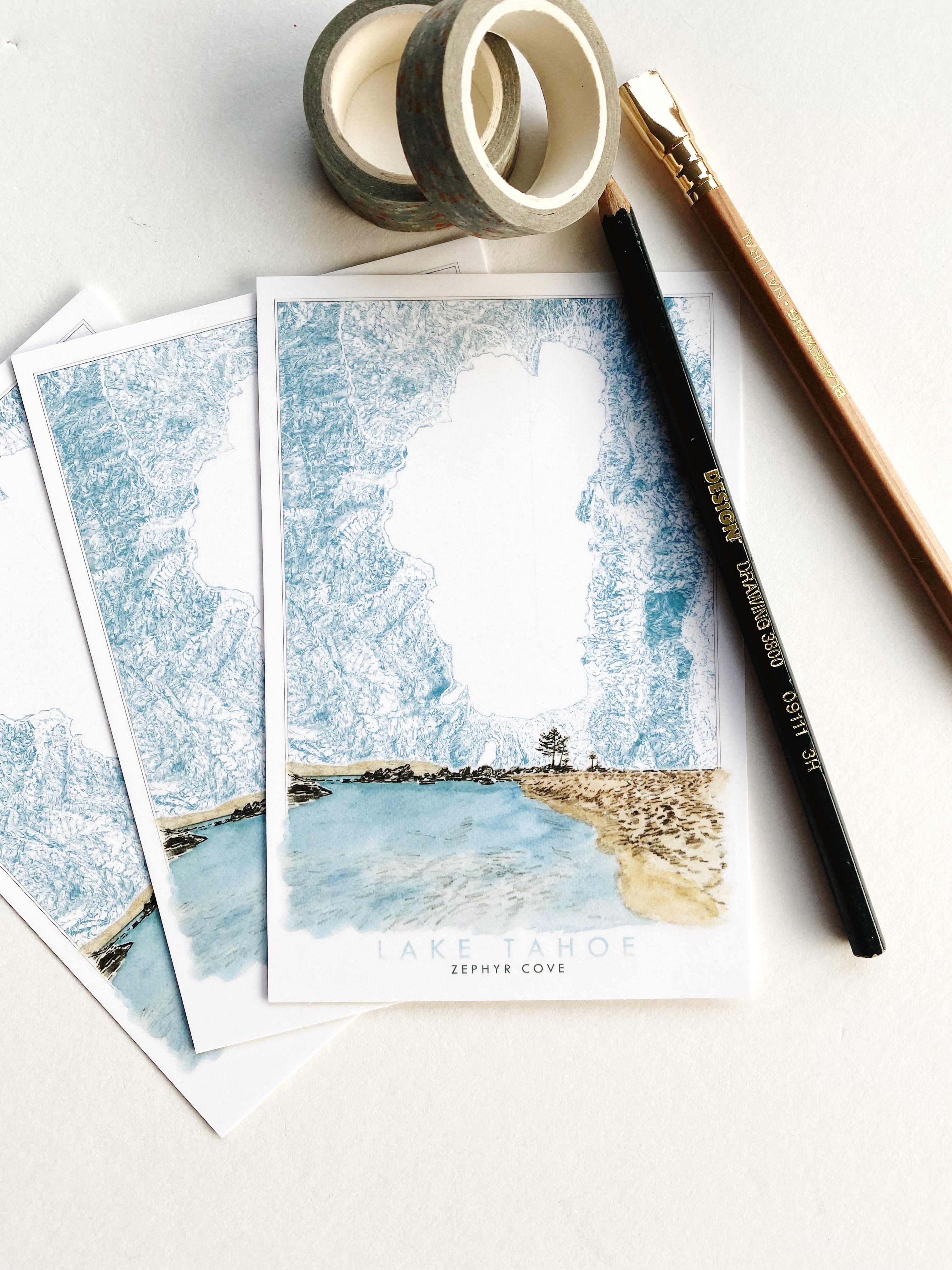 LAKE TAHOE - Zephyr Cove Scene + Map - Standard Postcard