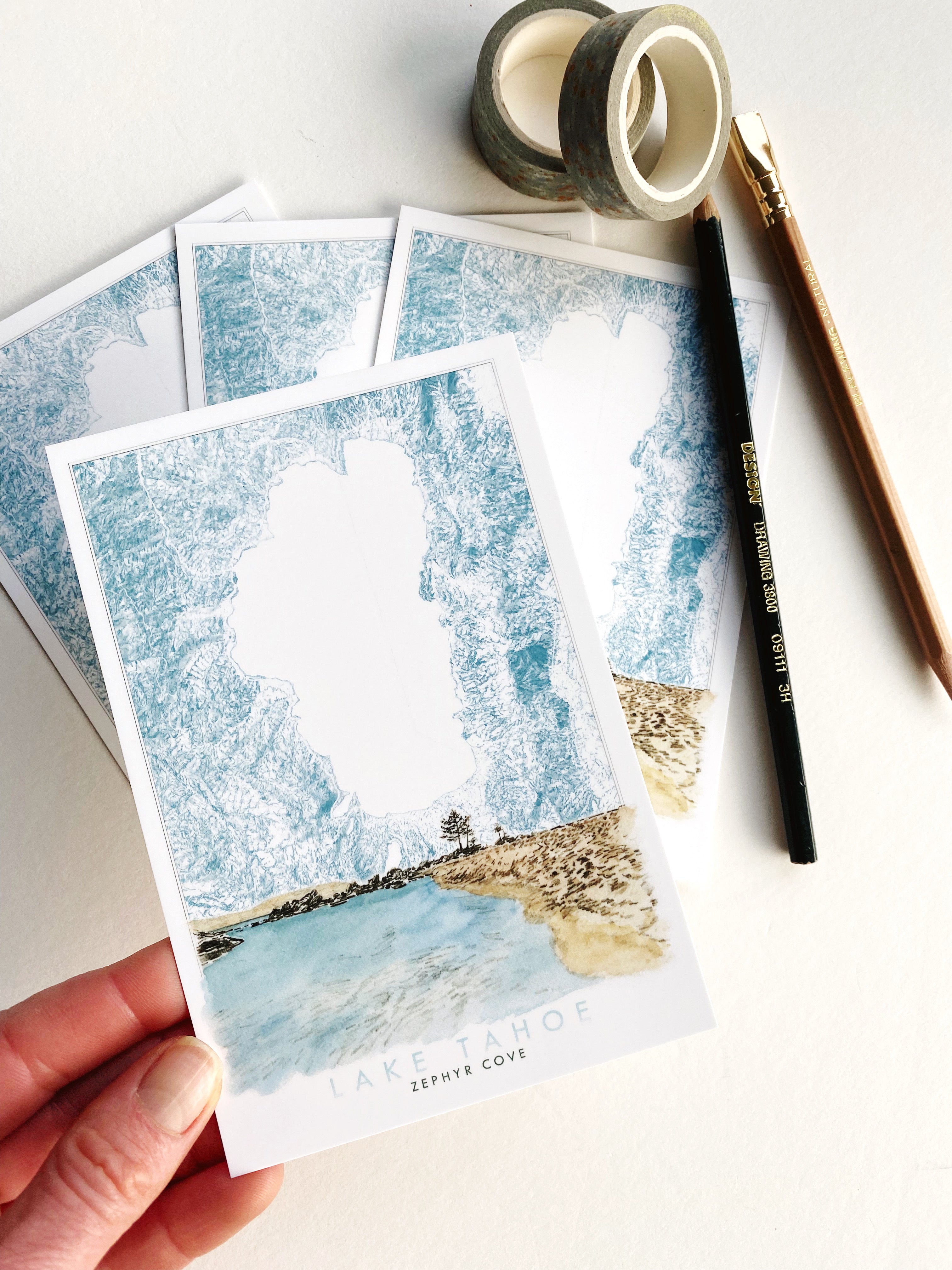 LAKE TAHOE - Zephyr Cove Scene + Map - Standard Postcard