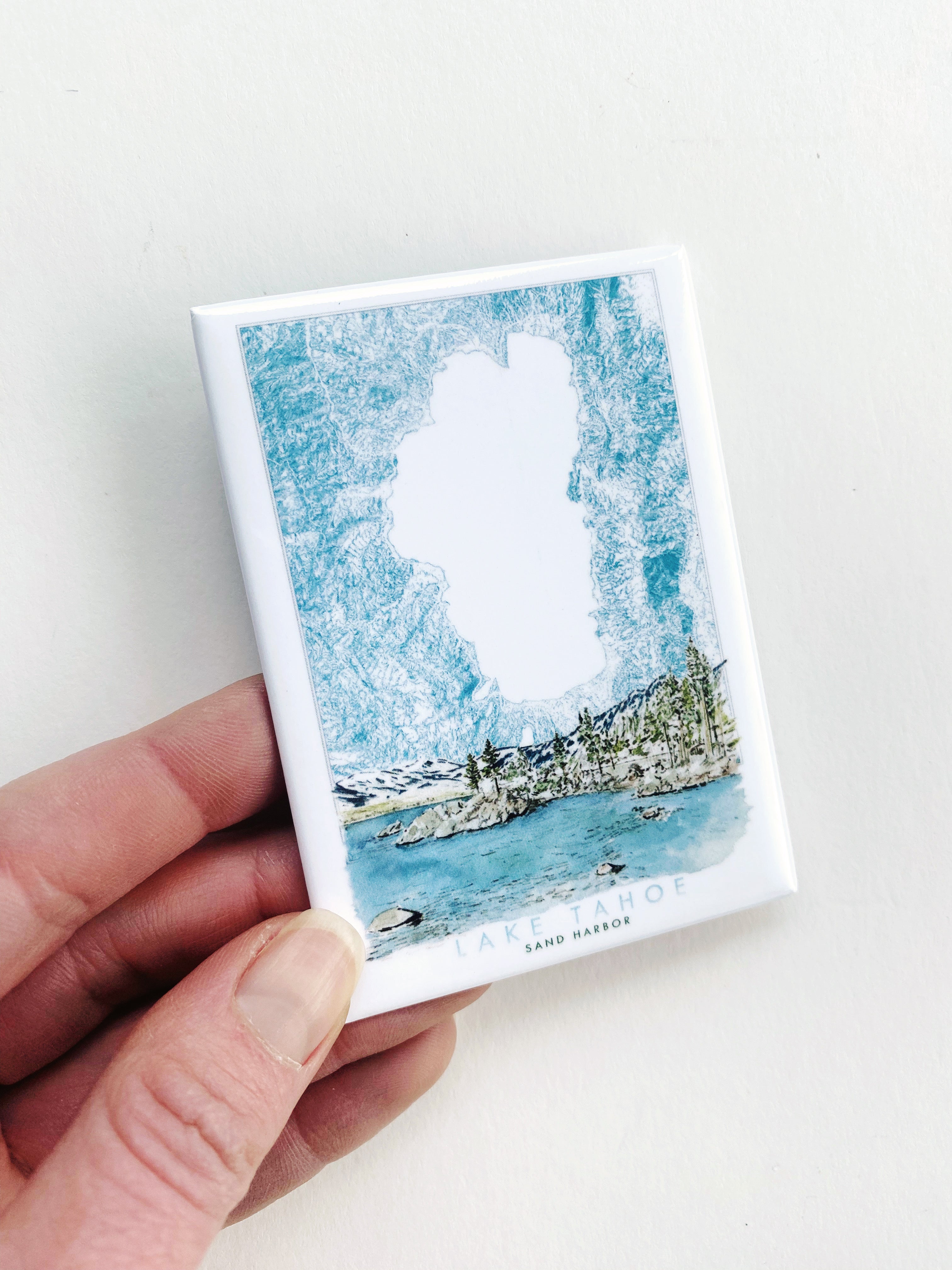 LAKE TAHOE - Sand Harbor Scene + Topographical Art Map: MAGNET
