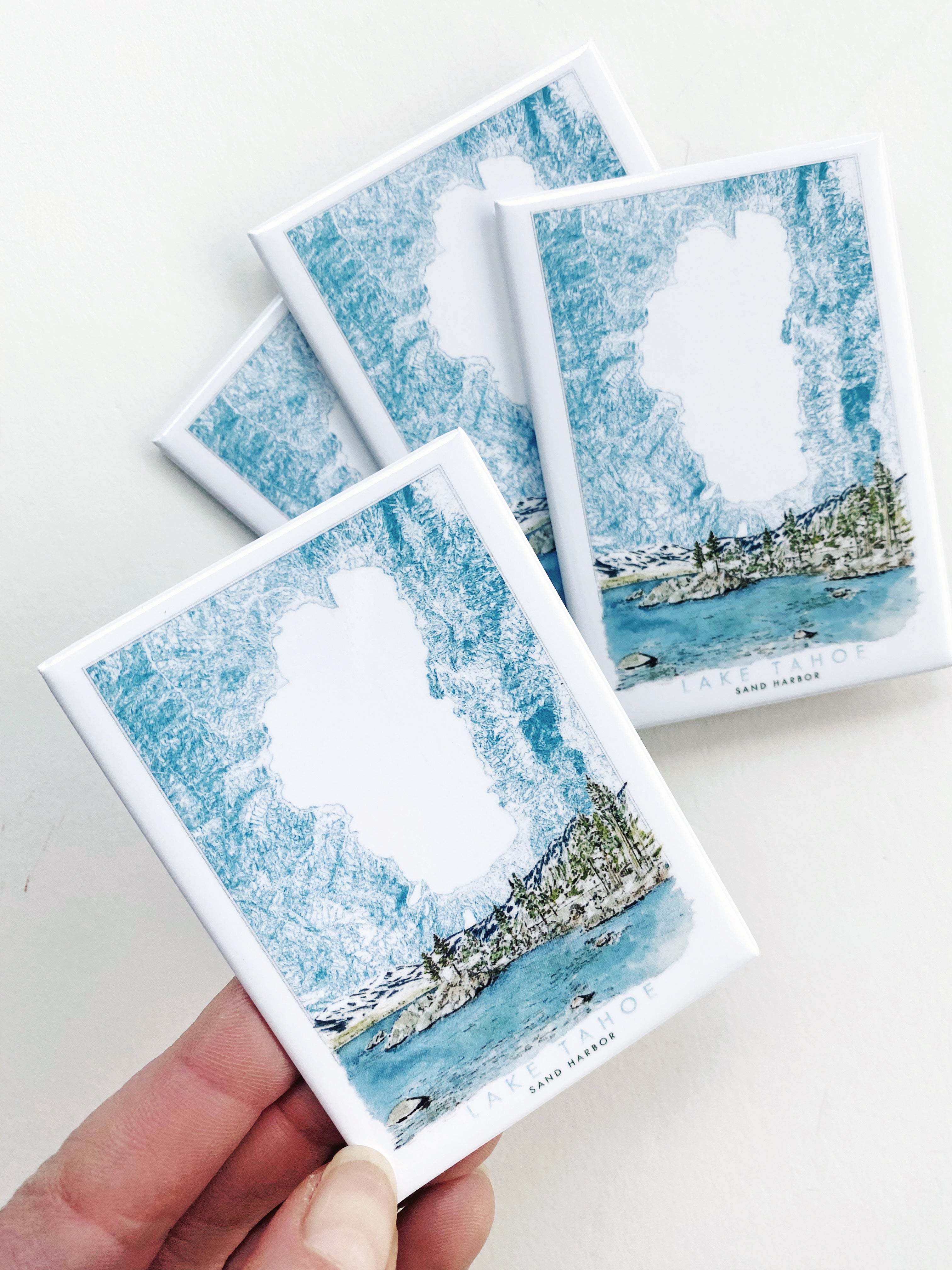 LAKE TAHOE - Sand Harbor Scene + Topographical Art Map: MAGNET