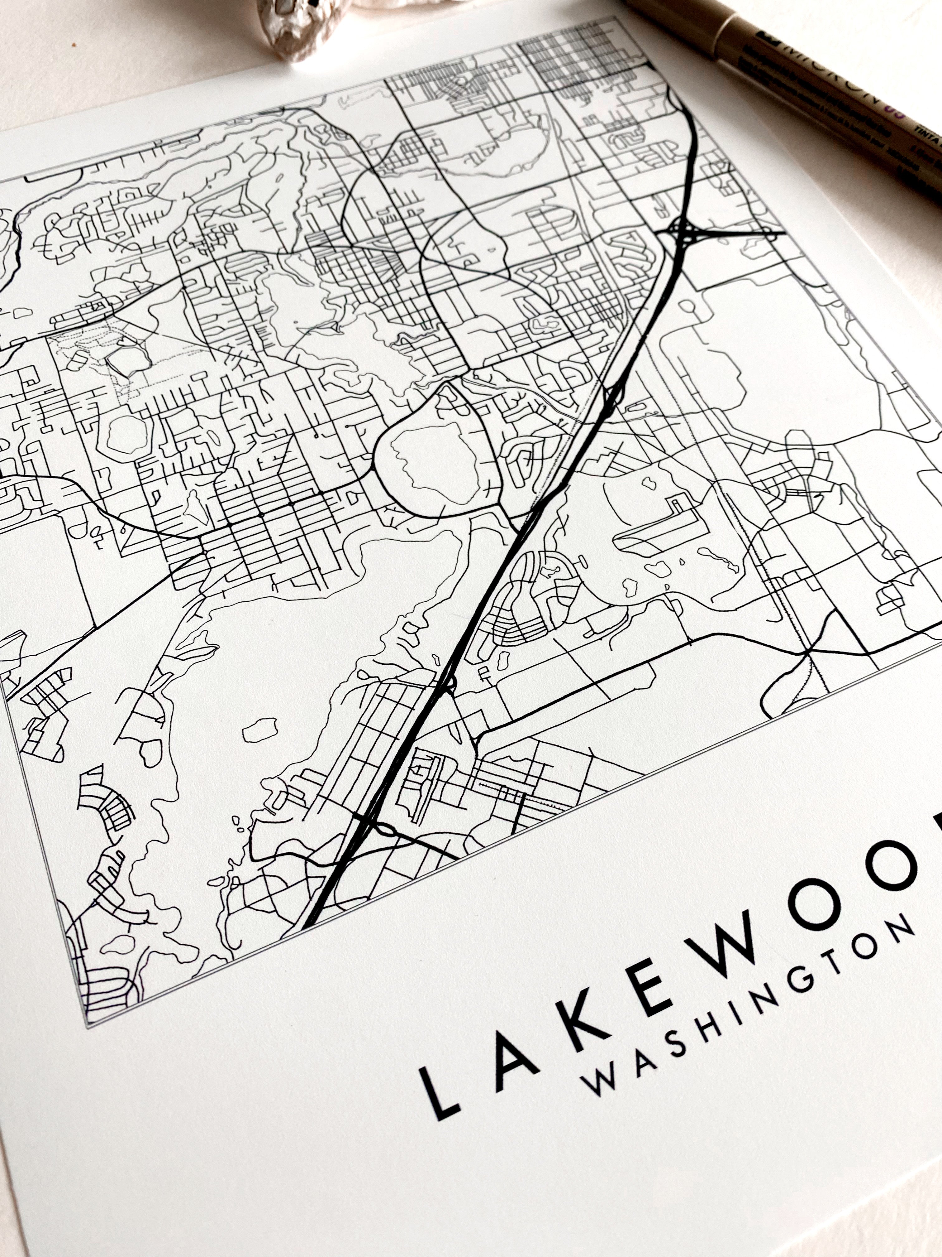 LAKEWOOD Washington City Lines Map: PRINT