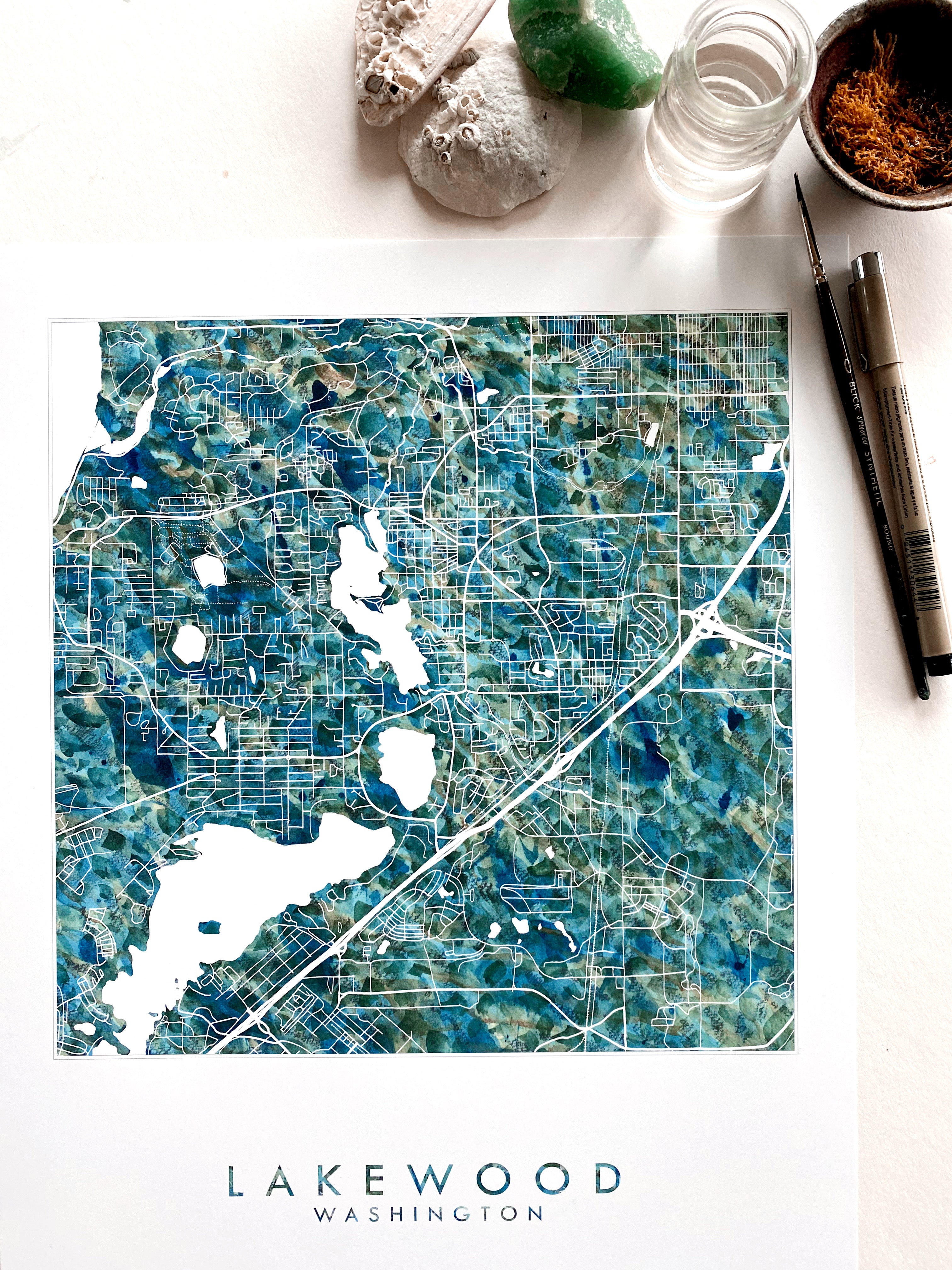LAKEWOOD Washington Urban Fabrics City Map: PRINT