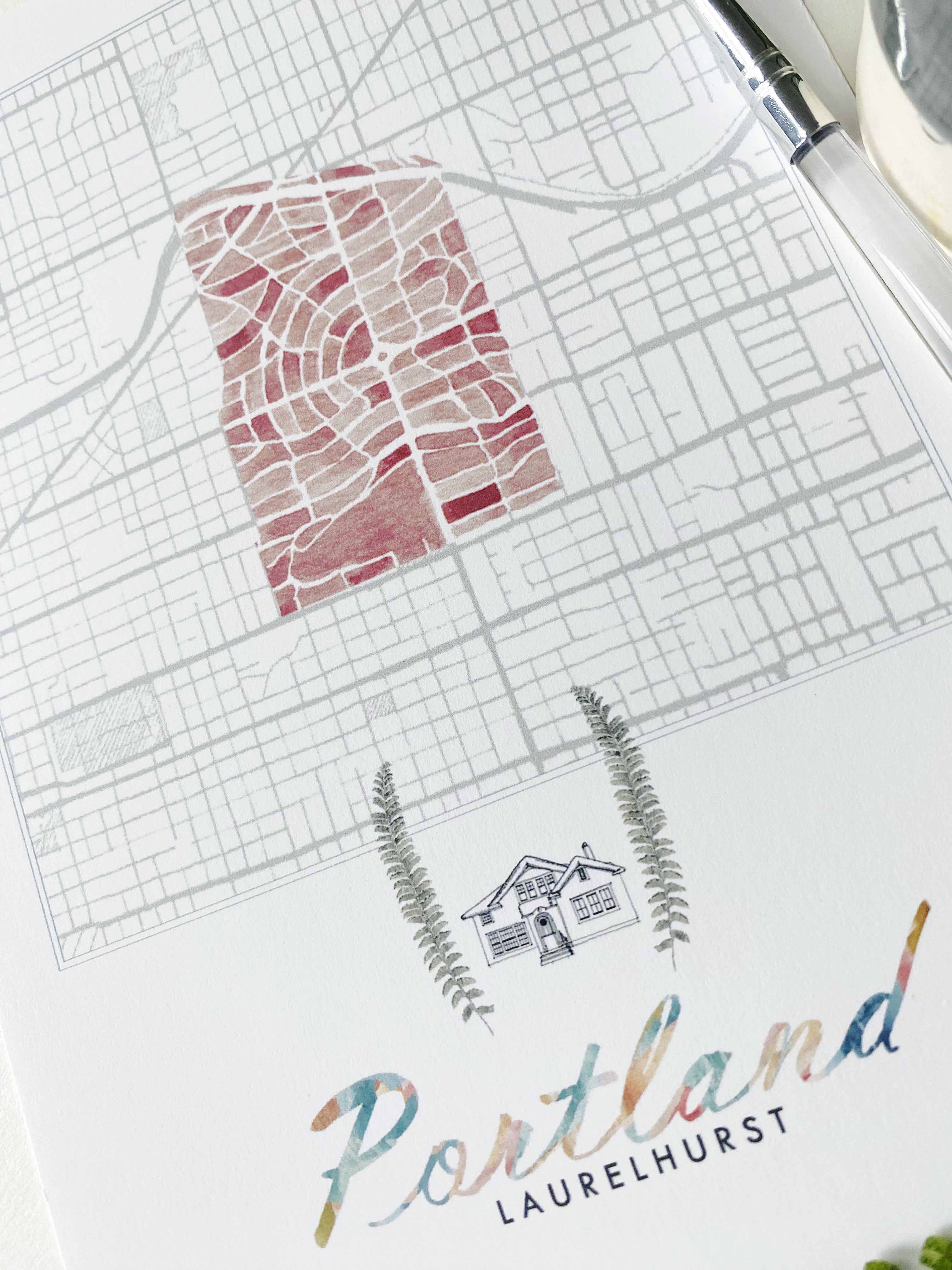 Laurelhurst PORTLAND Neighborhood Watercolor Map: PRINT