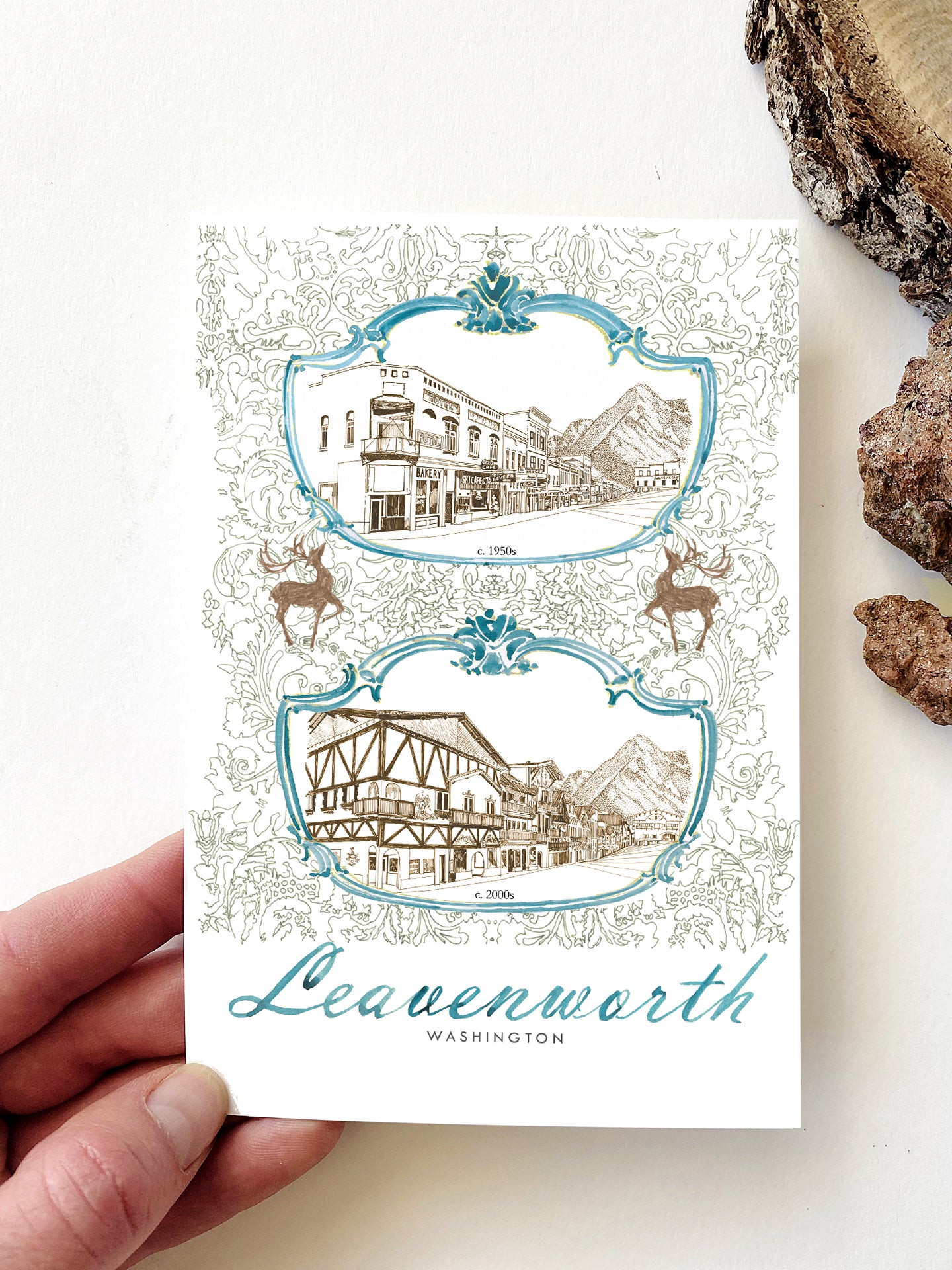 LEAVENWORTH Washington Then and Now Bavarian Streetscape Postcard