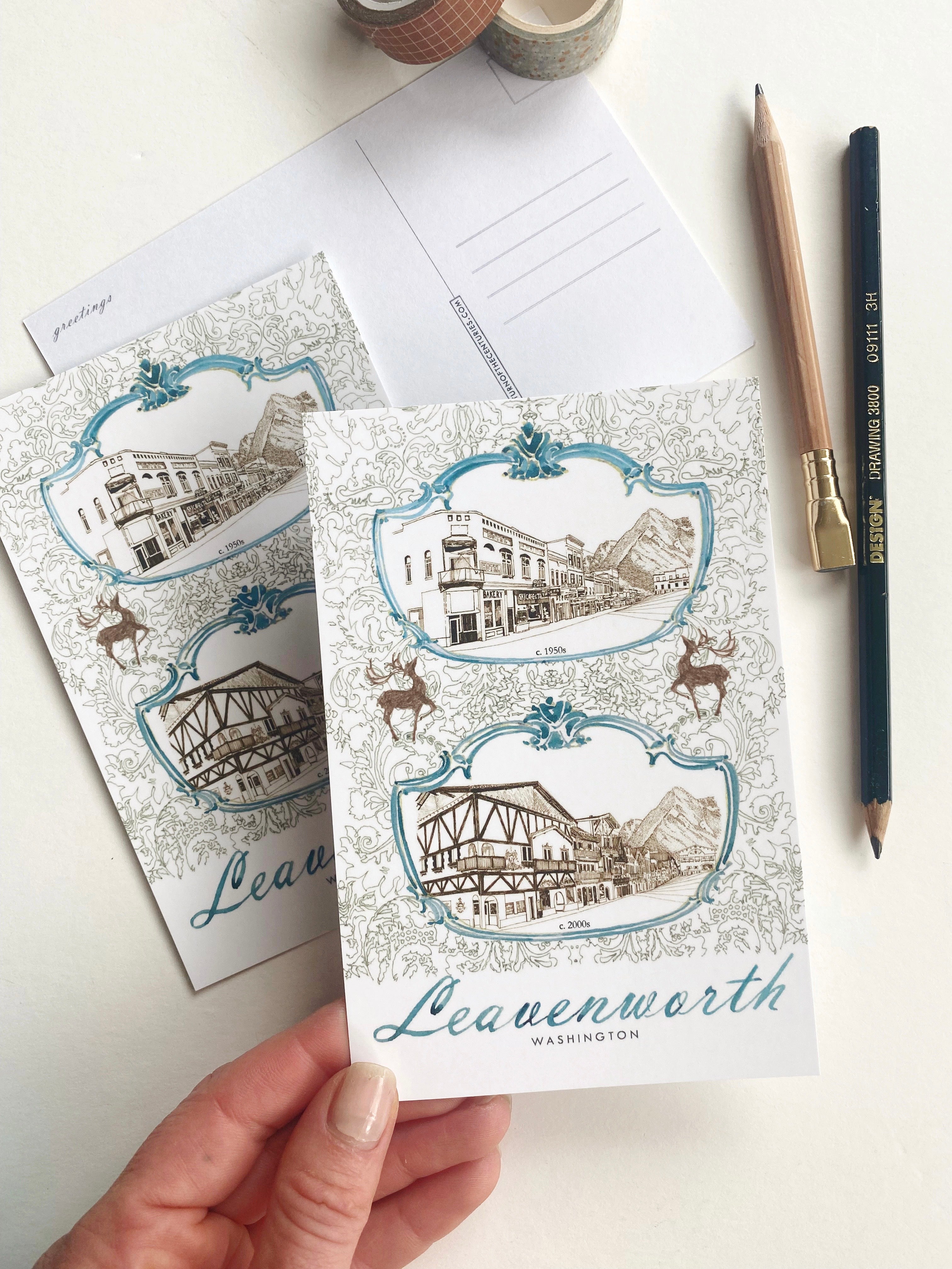 LEAVENWORTH Washington Then and Now Bavarian Streetscape Postcard