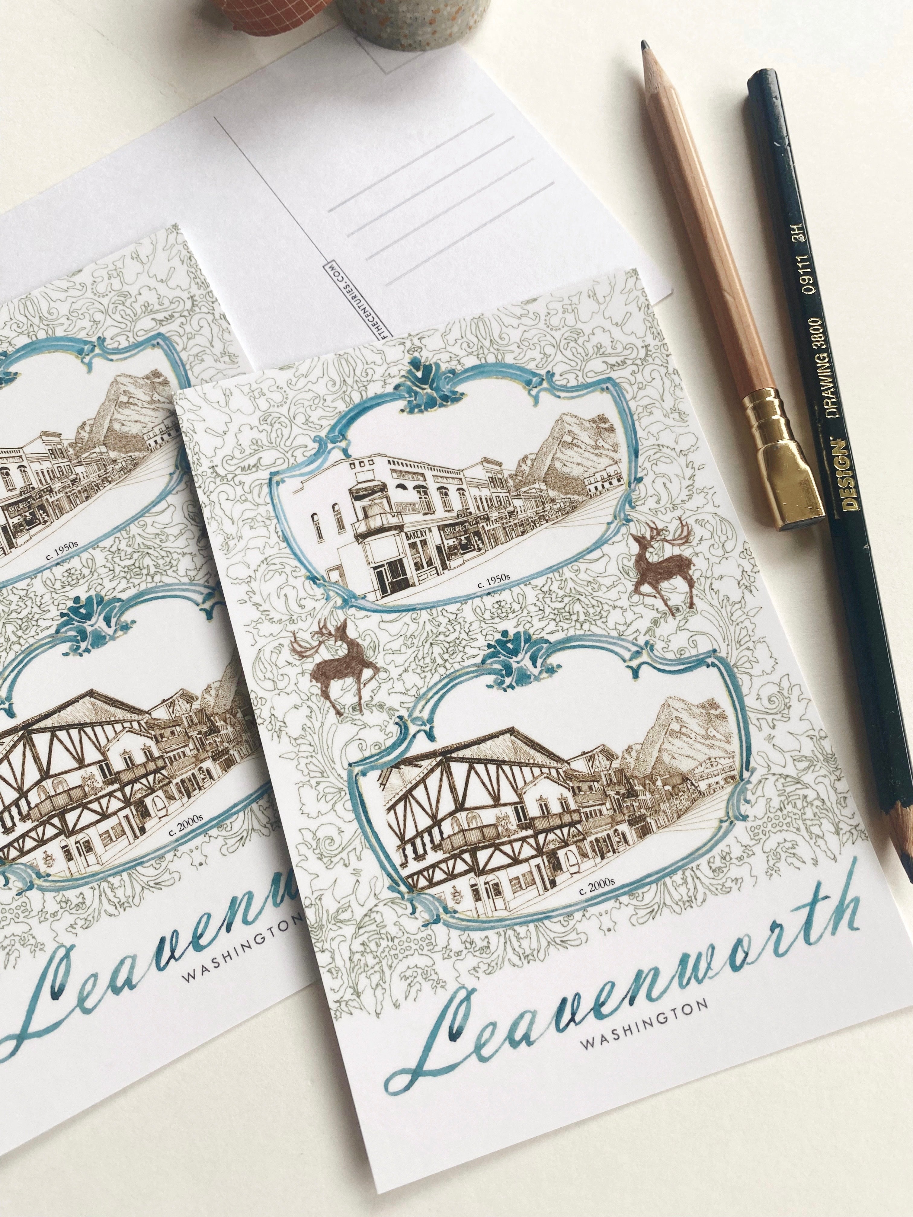 LEAVENWORTH Washington Then and Now Bavarian Streetscape Postcard