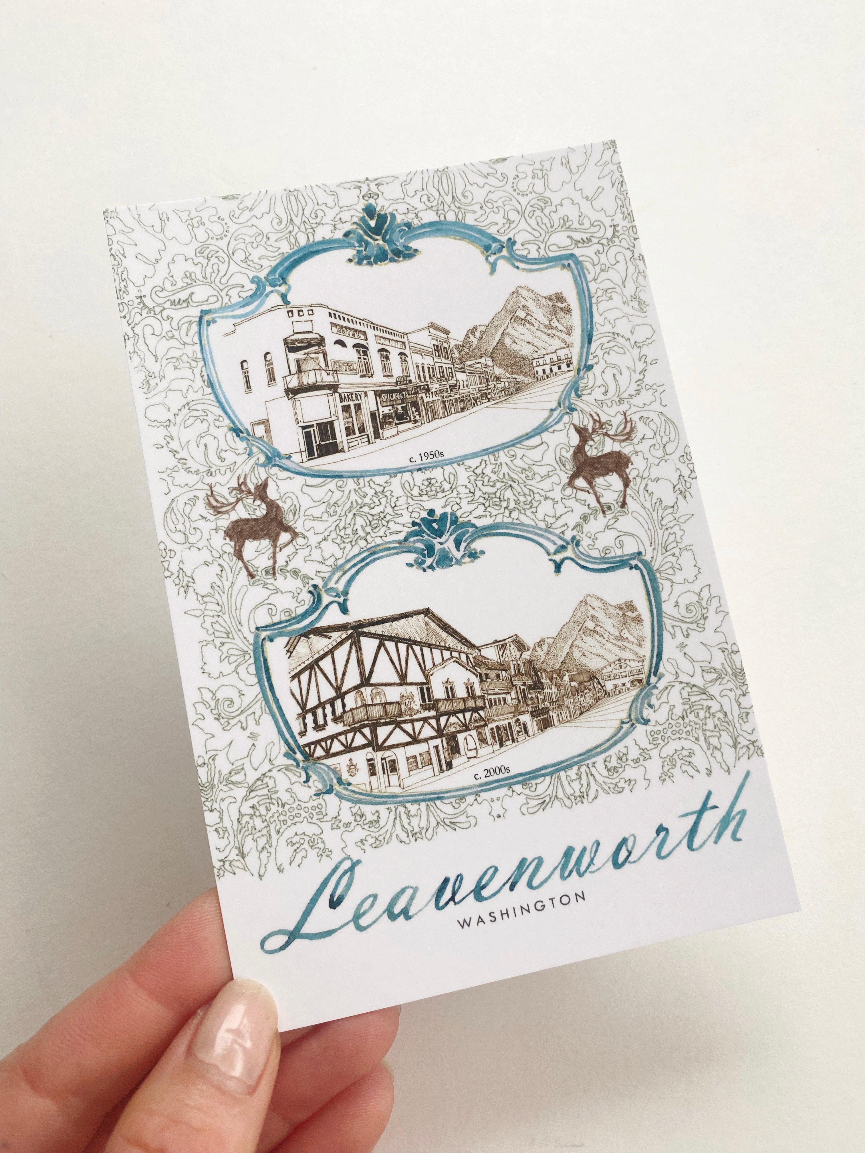 LEAVENWORTH Washington Then and Now Bavarian Streetscape Postcard