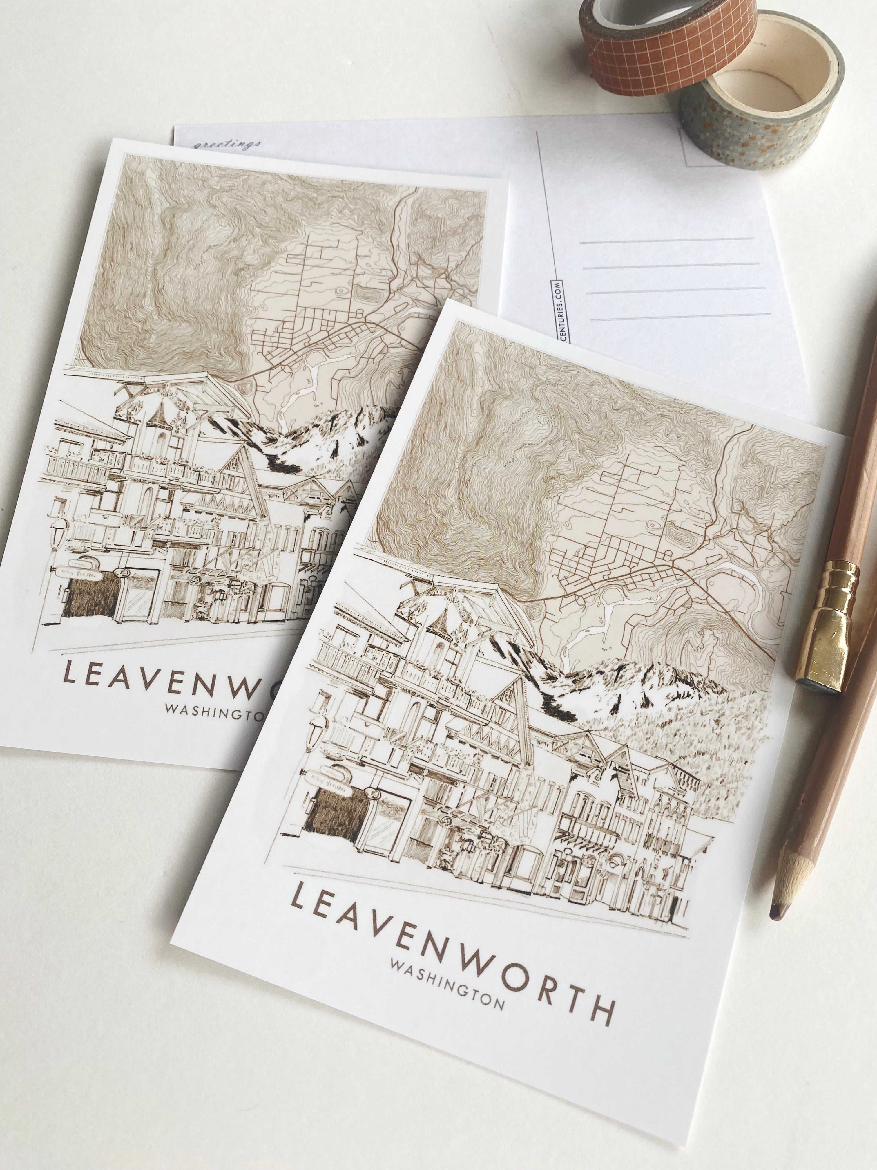 LEAVENWORTH Washington Topographic Map Postcard
