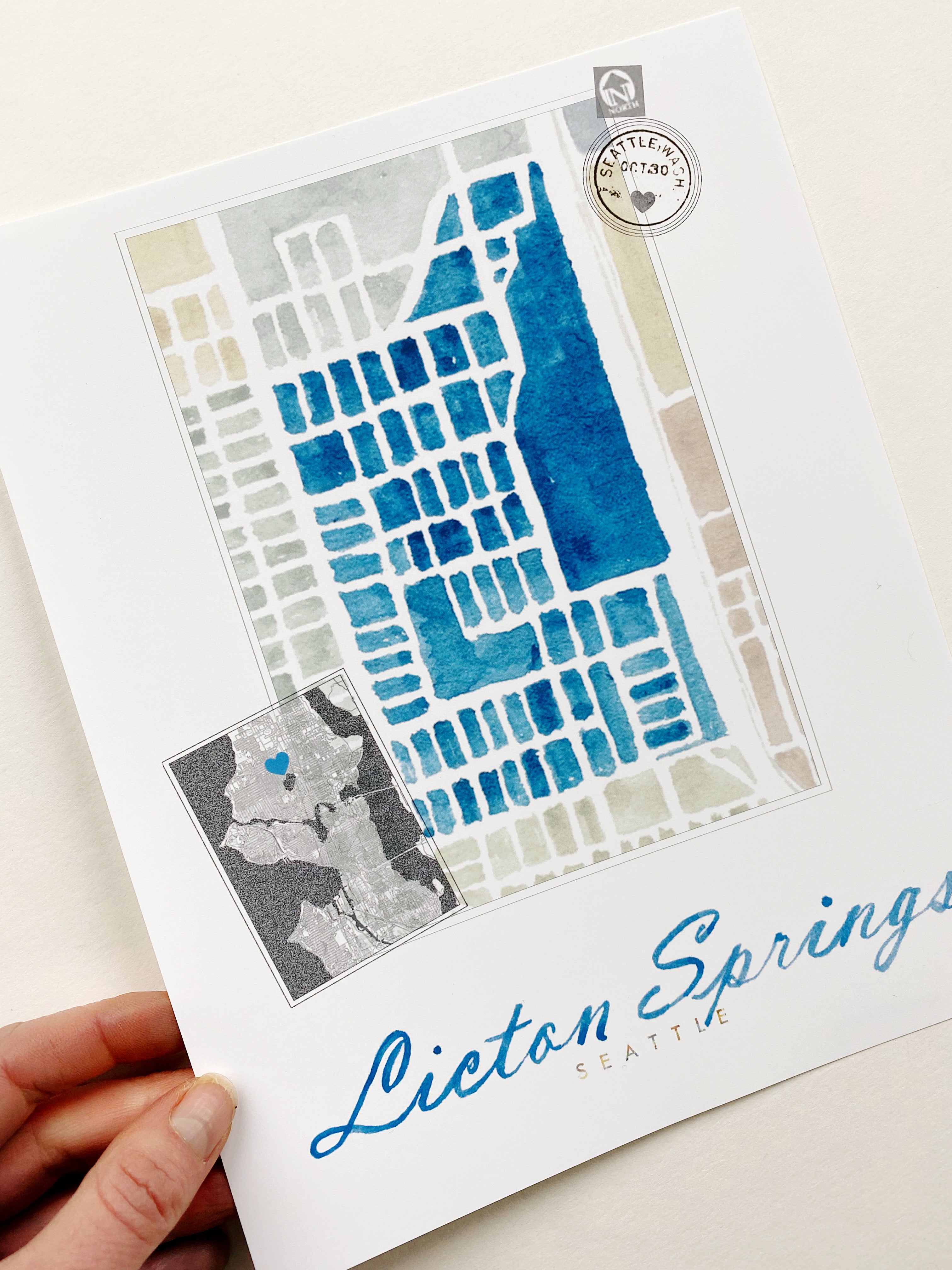 Licton Springs SEATTLE Neighborhood Watercolor Map: PRINT