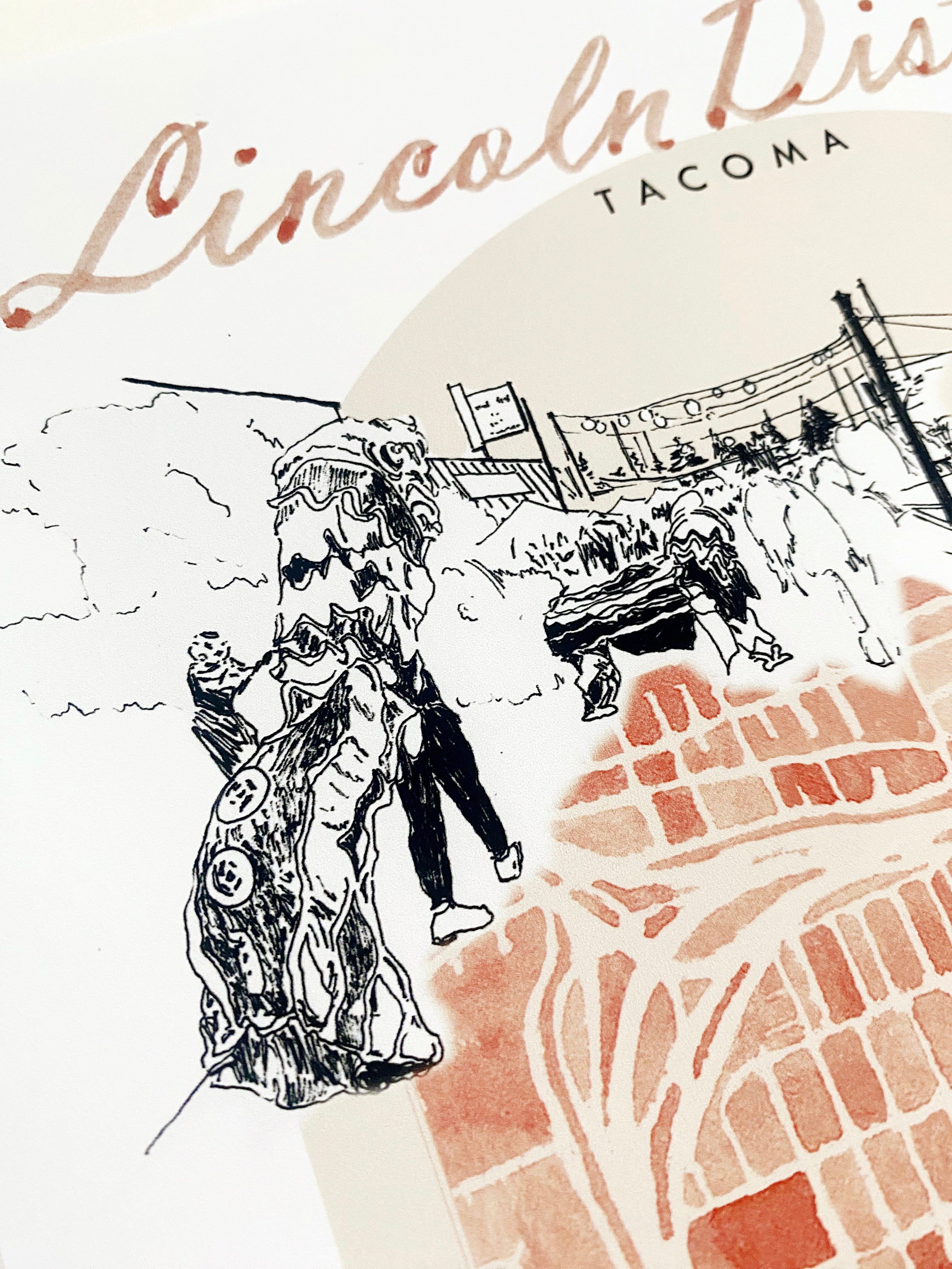 new LINCOLN DISTRICT TACOMA Neighborhood "Charms" Watercolor Map: PRINT