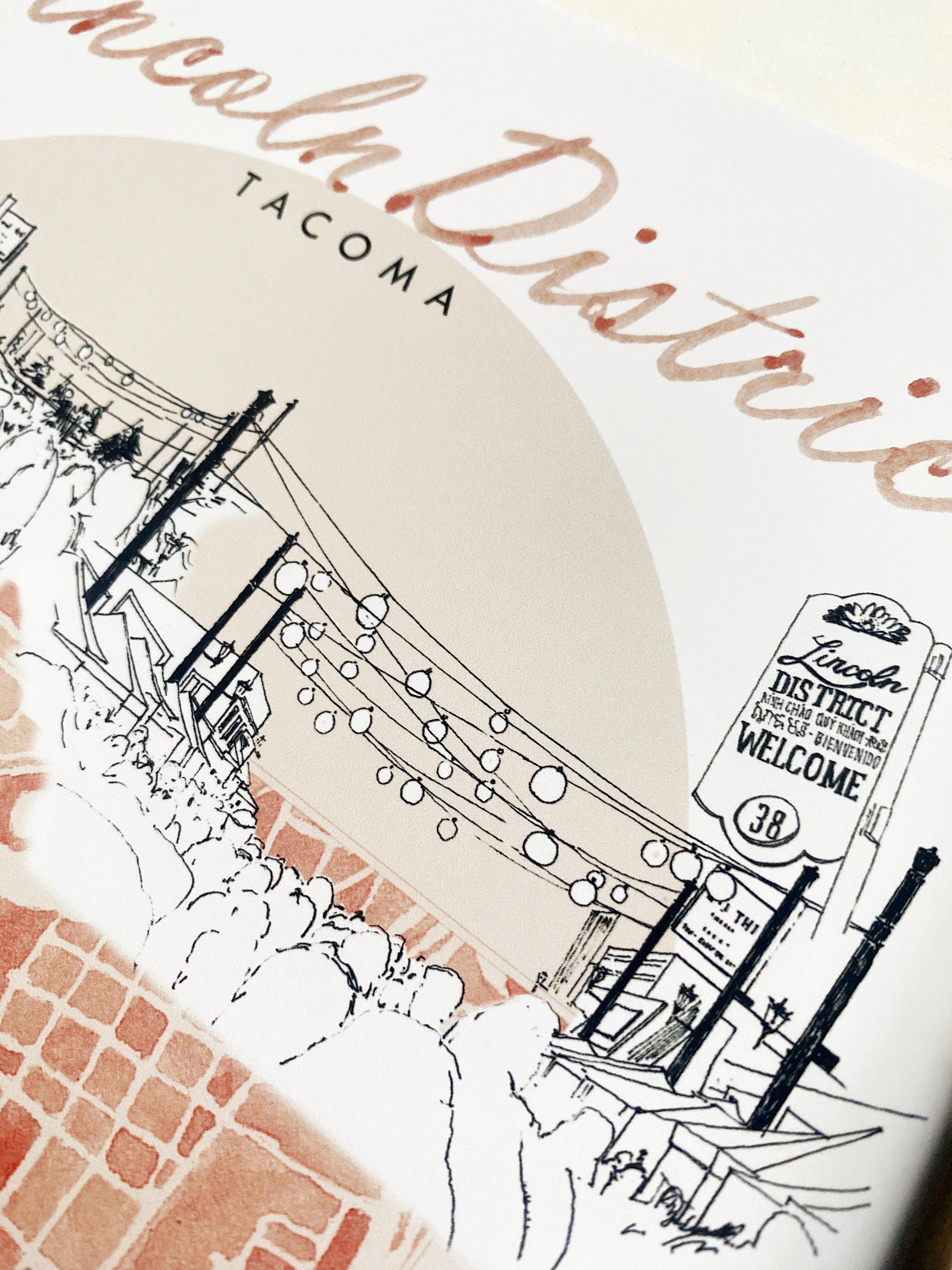 new LINCOLN DISTRICT TACOMA Neighborhood "Charms" Watercolor Map: PRINT