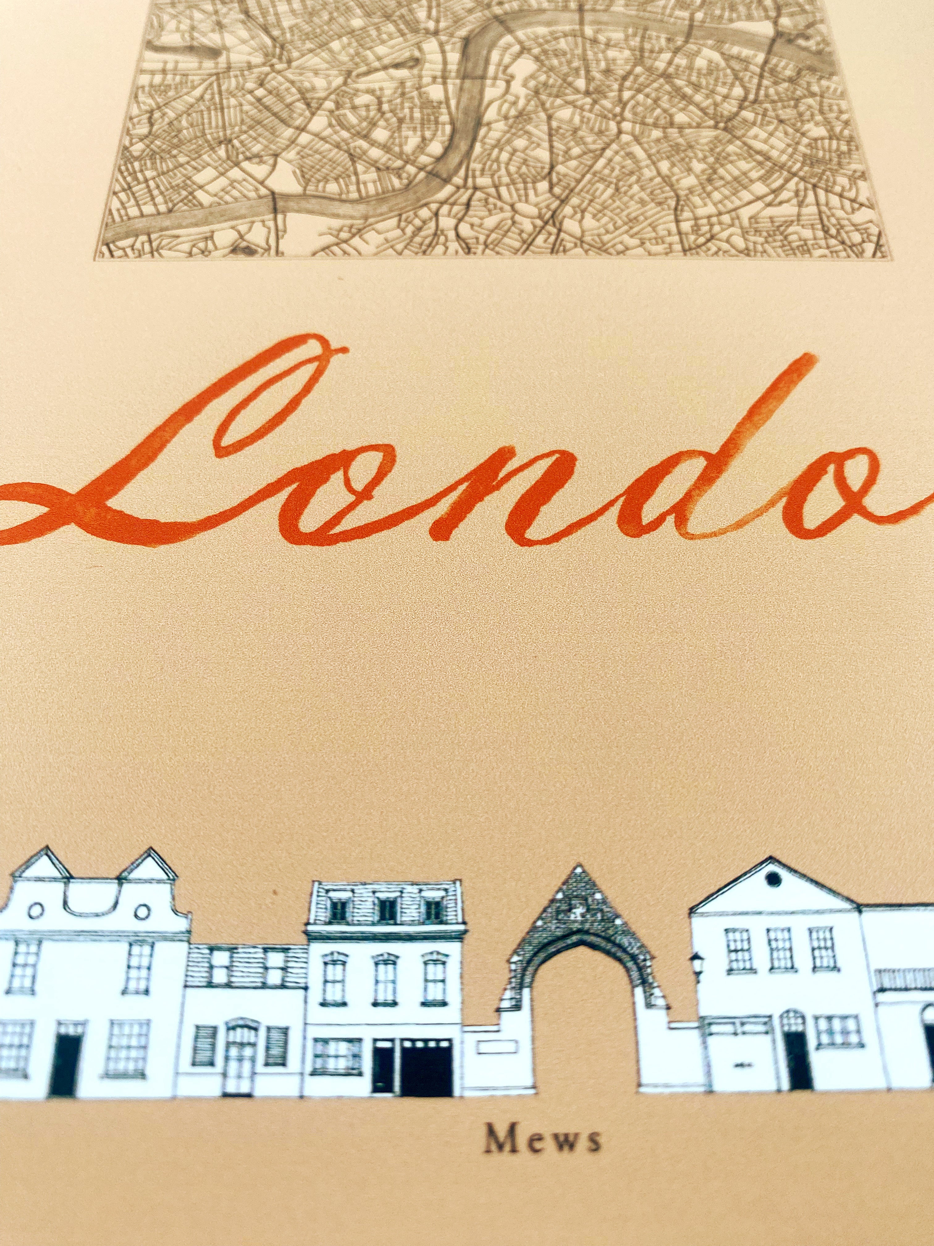 LONDON Mews Streetscape + Map: PRINT