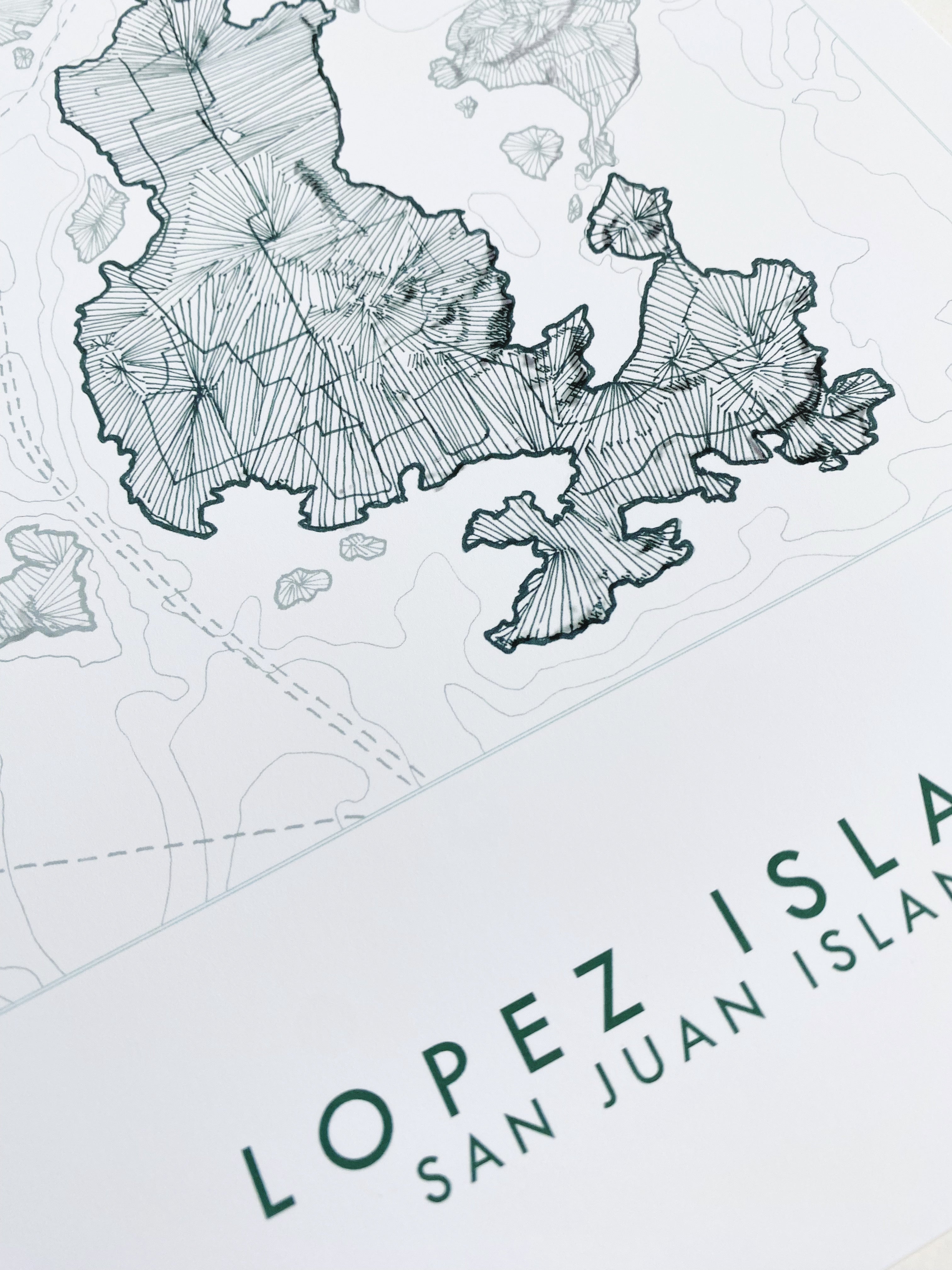 LOPEZ ISLAND San Juan Islands WA Topographic + Bathymetric Map Drawing: PRINT