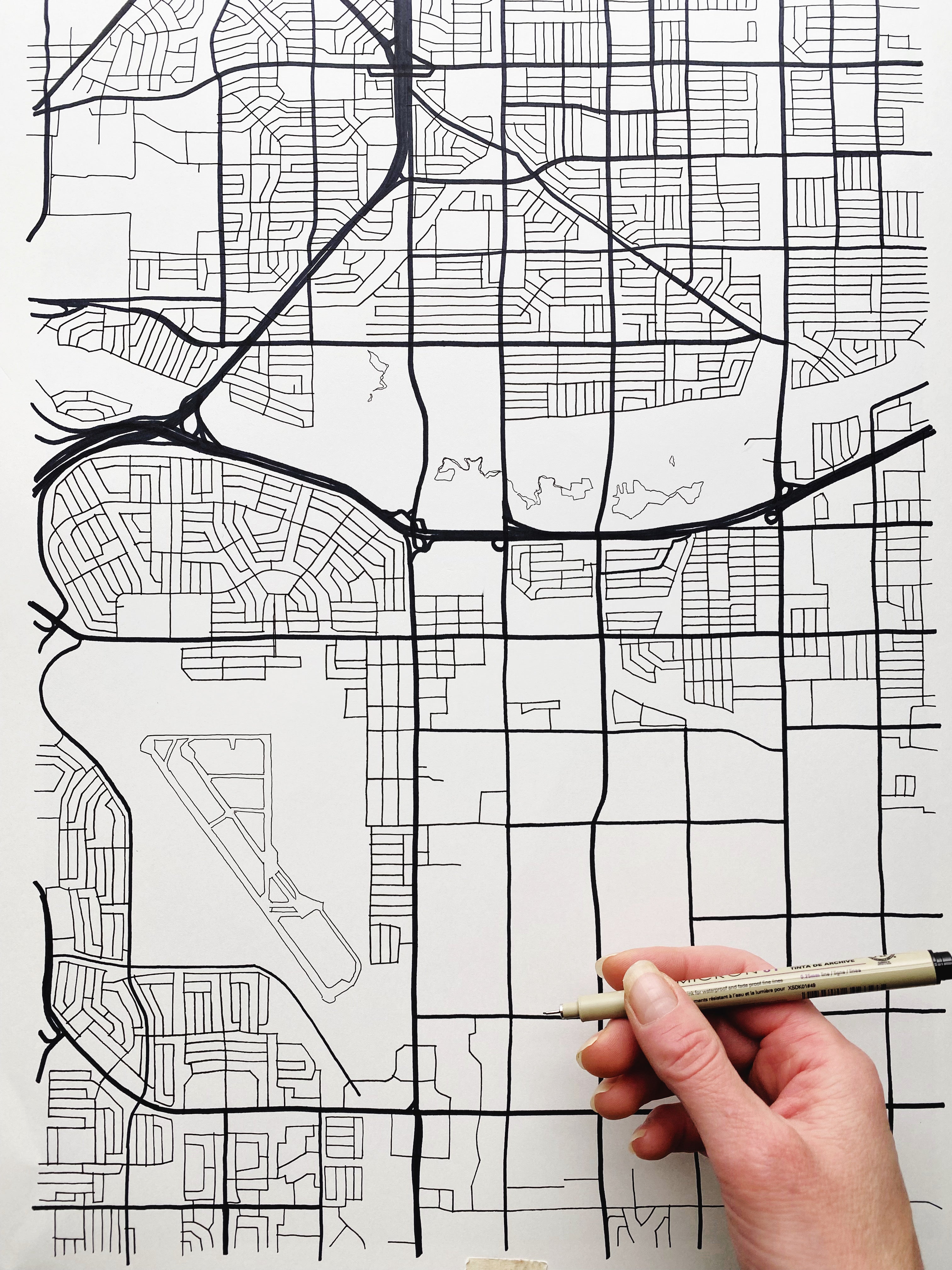 Custom YOUR CITY: Black and White "City Lines" Map: PRINT: Wholesale Only