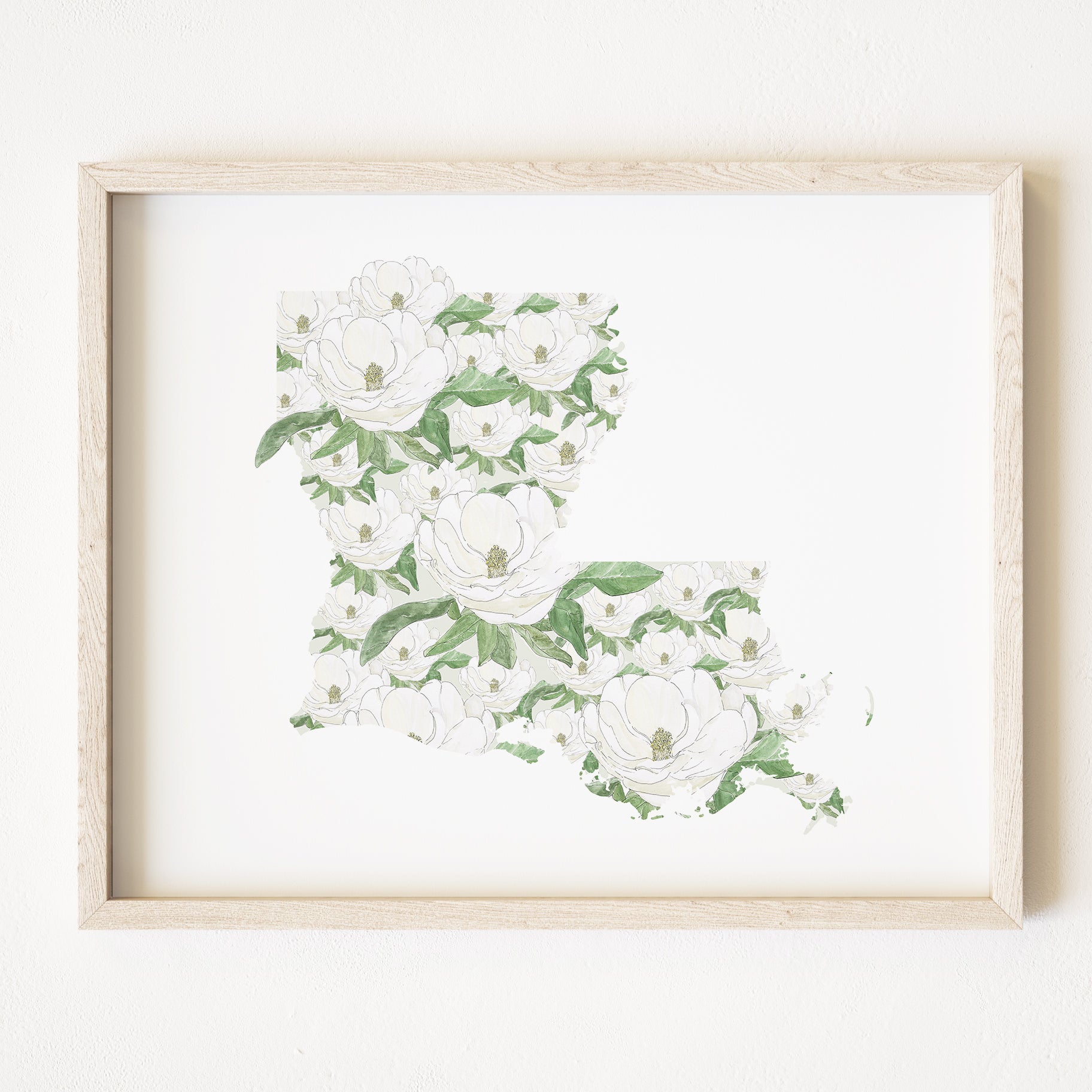 LOUISIANA State Flower Map: Magnolia: PRINT