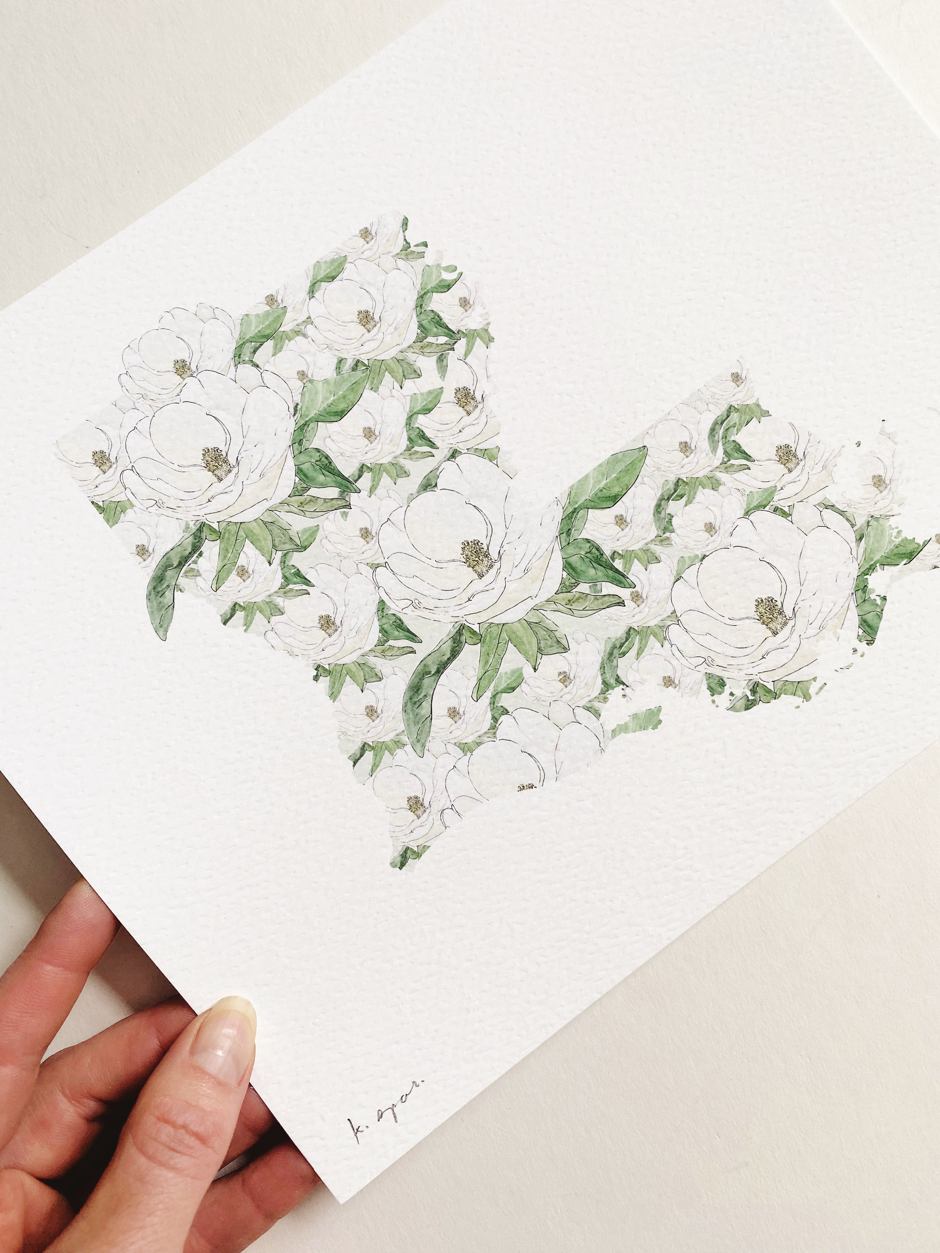 LOUISIANA State Flower Map: Magnolia: PRINT