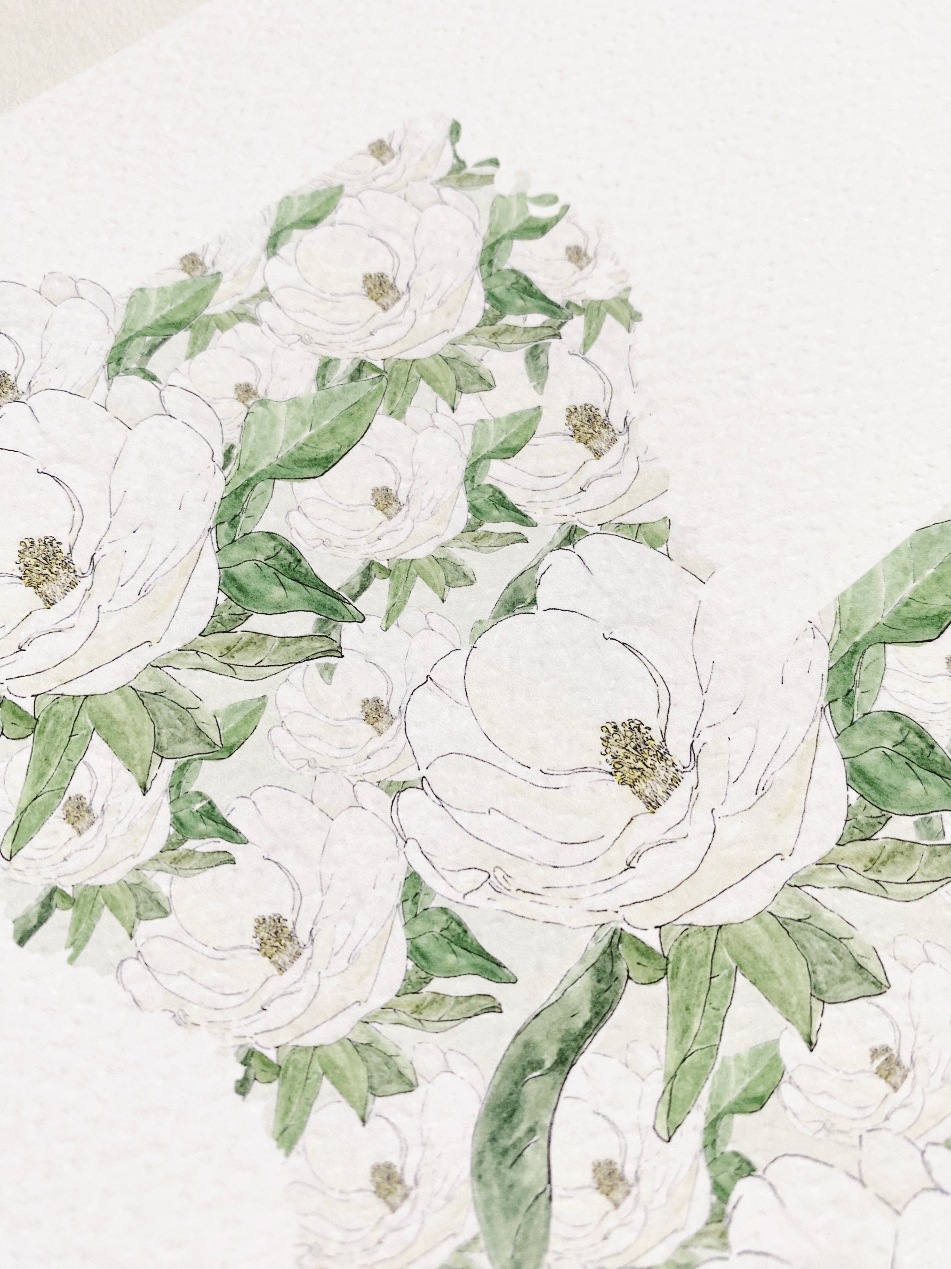 LOUISIANA State Flower Map: Magnolia: PRINT