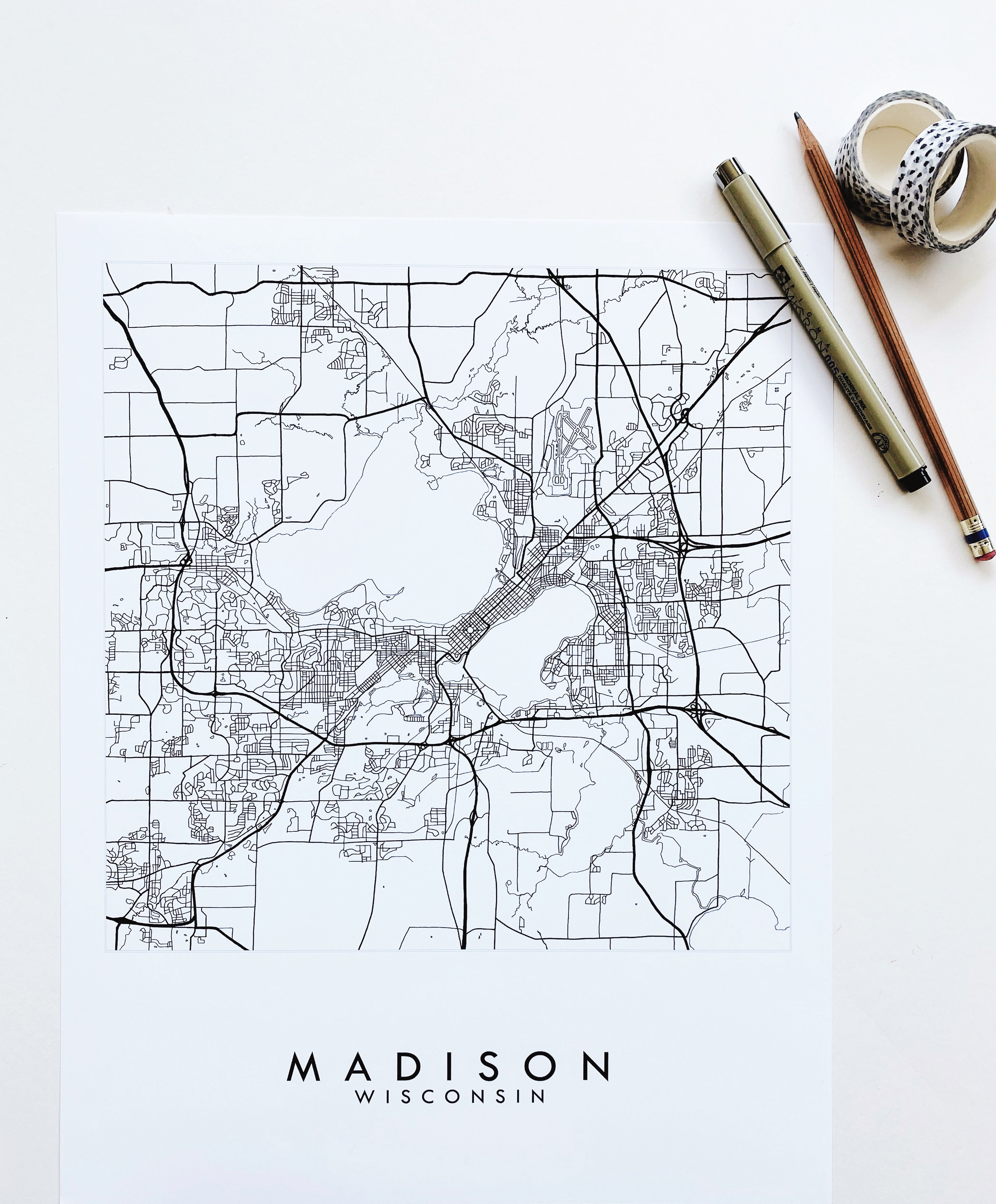 MADISON Wisconsin City Lines Map: PRINT