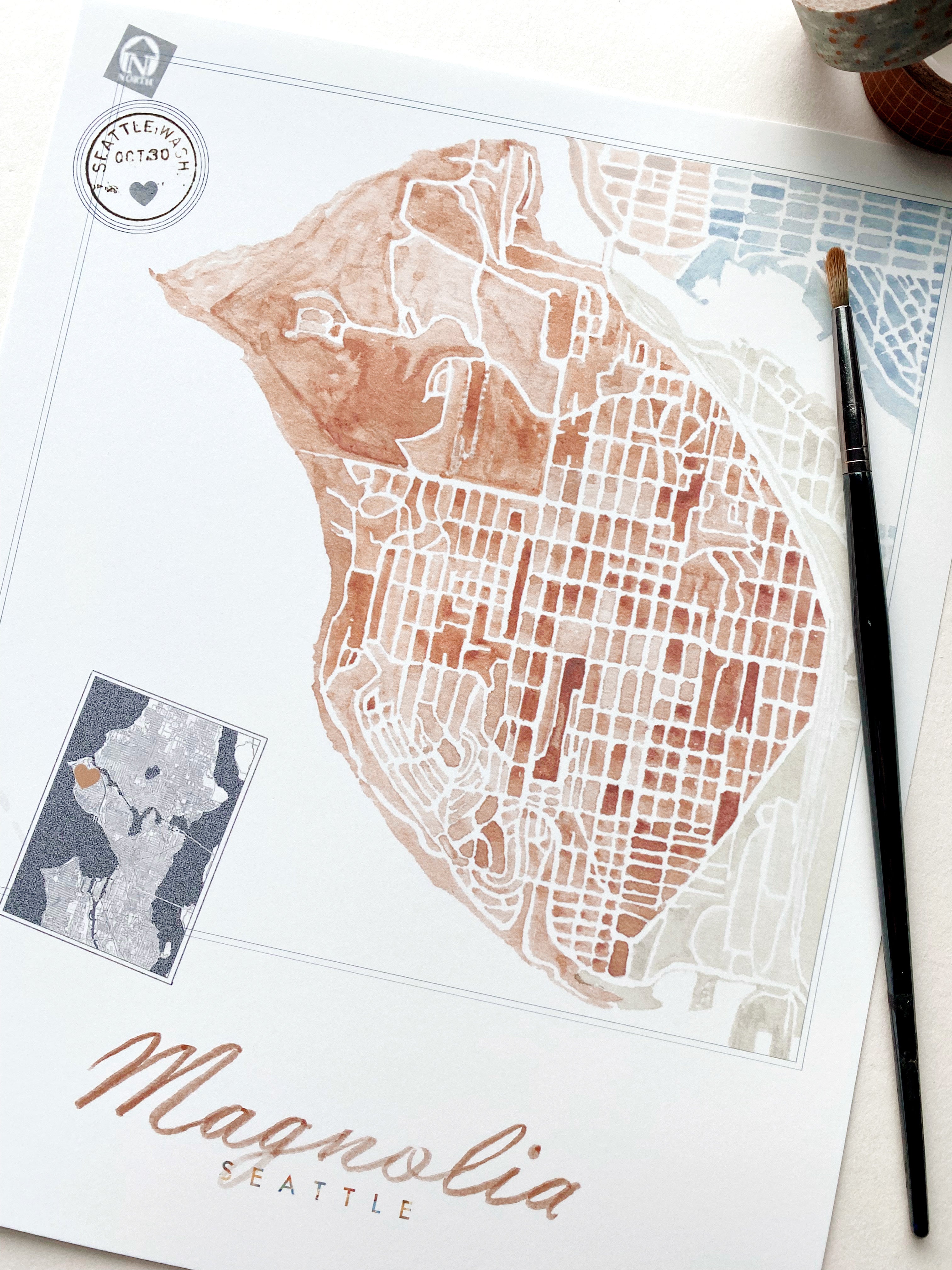 Magnolia SEATTLE Neighborhood Watercolor Map: PRINT