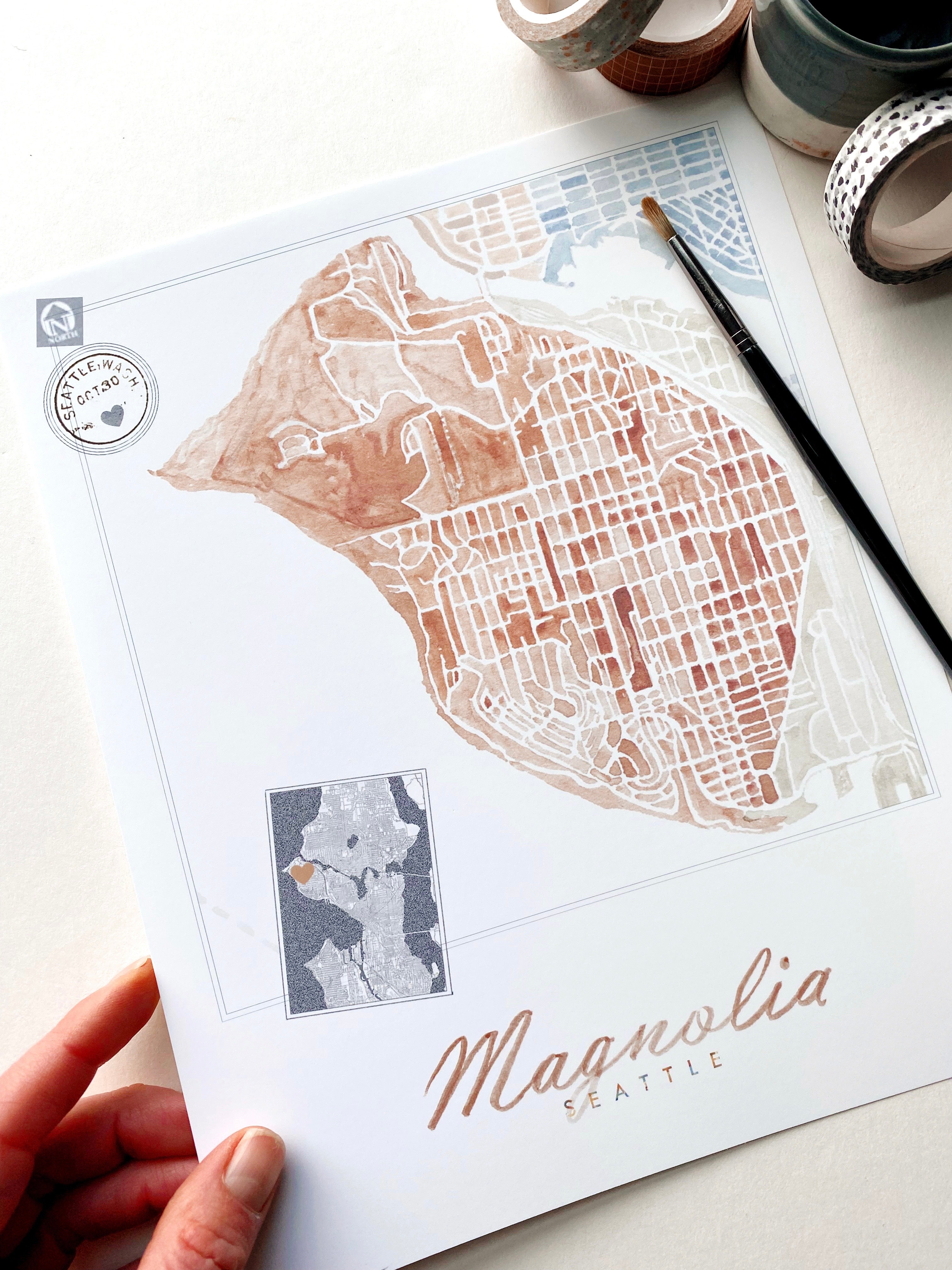 Magnolia SEATTLE Neighborhood Watercolor Map: PRINT