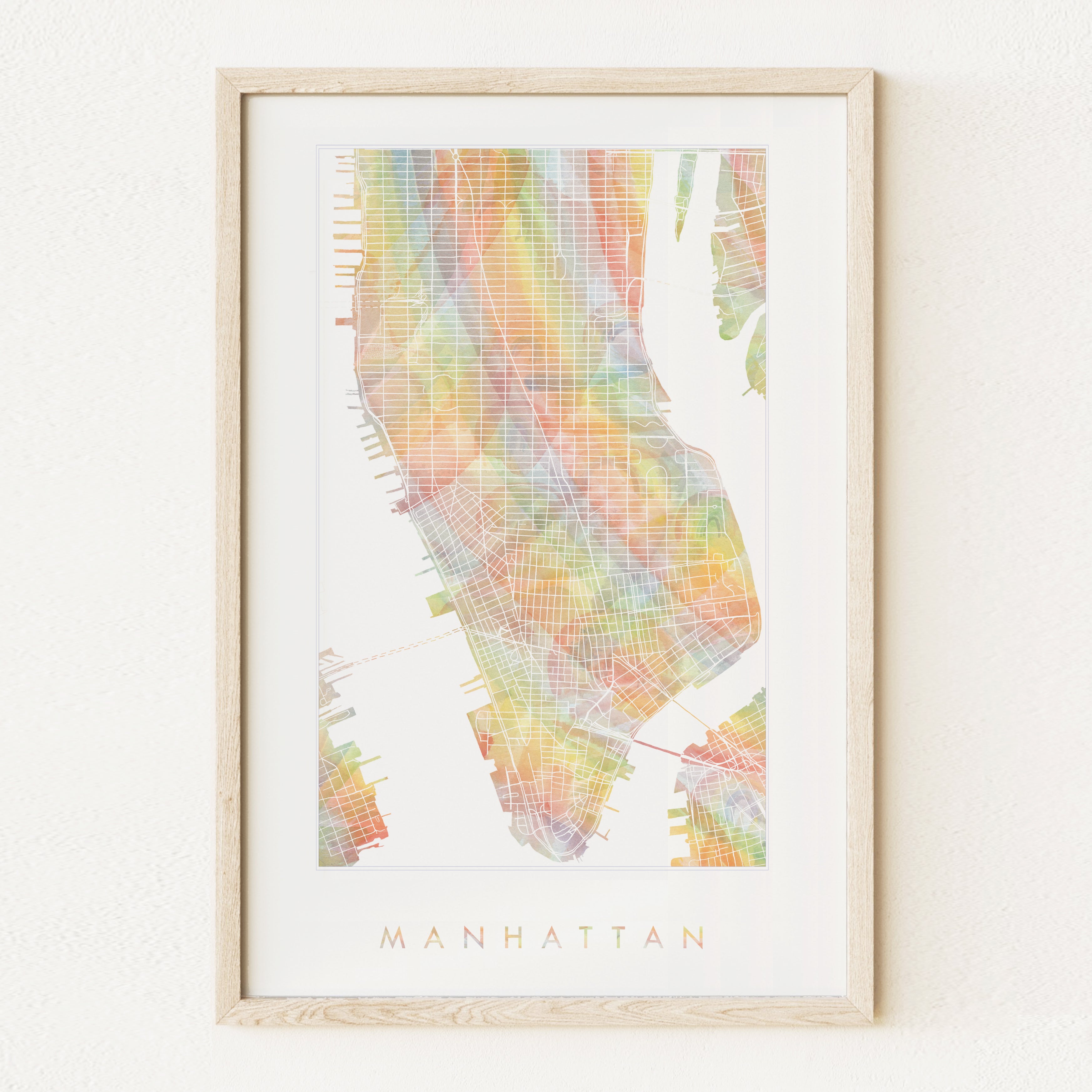 MANHATTAN Rainbow Watercolor Map: PRINT