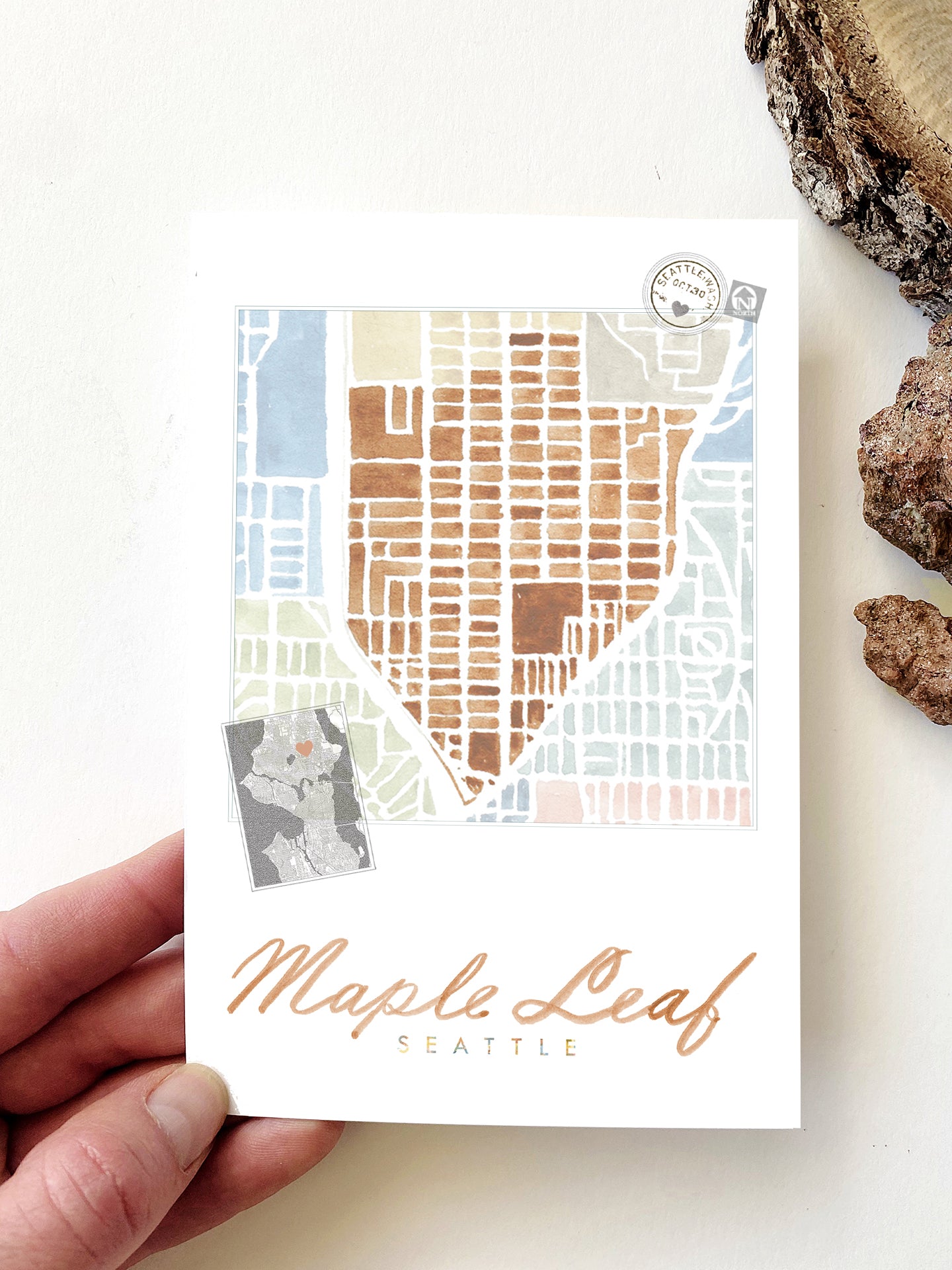 MAPLE LEAF Seattle Neighborhood Map Postcard