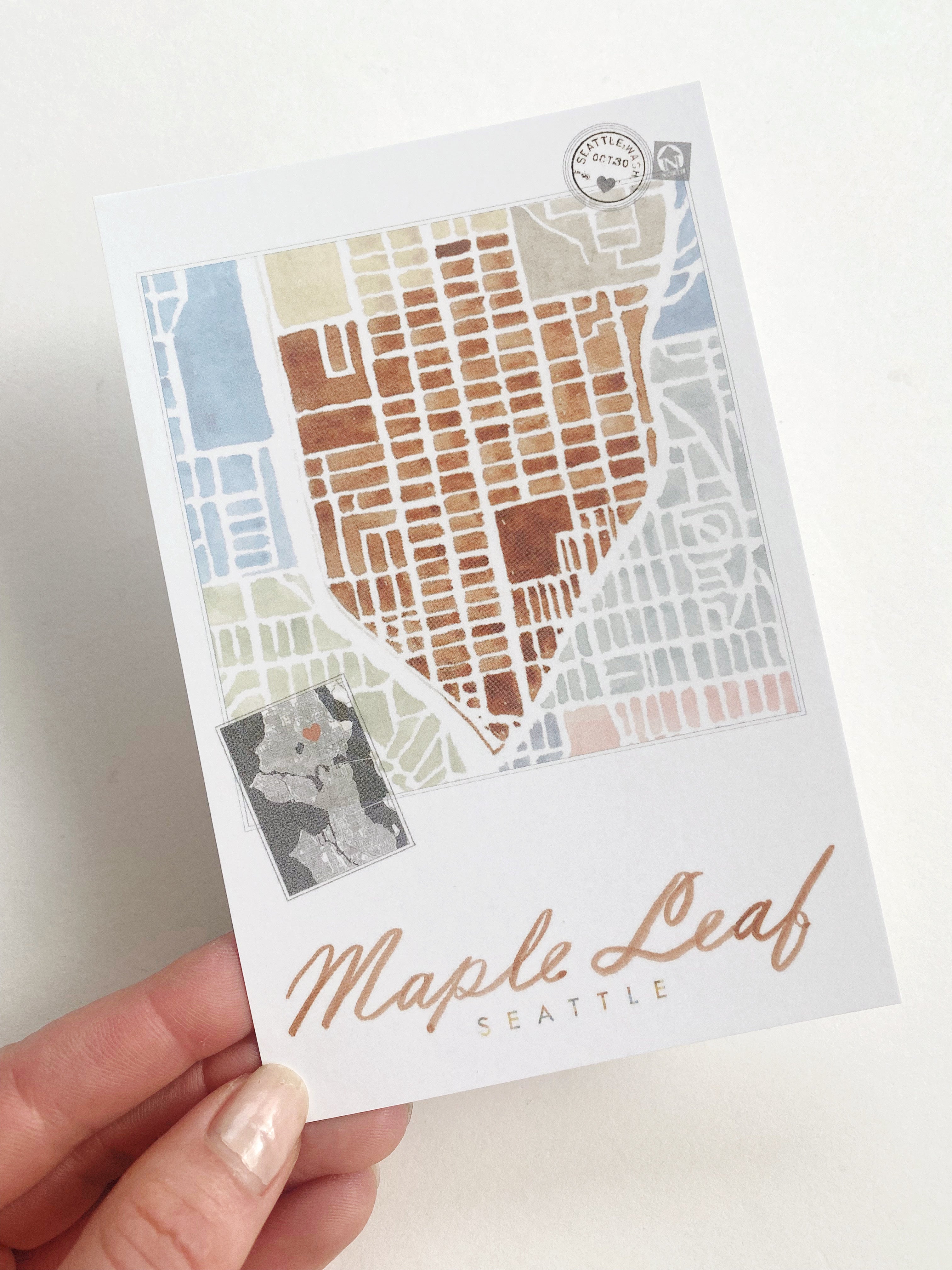 MAPLE LEAF Seattle Neighborhood Map Postcard