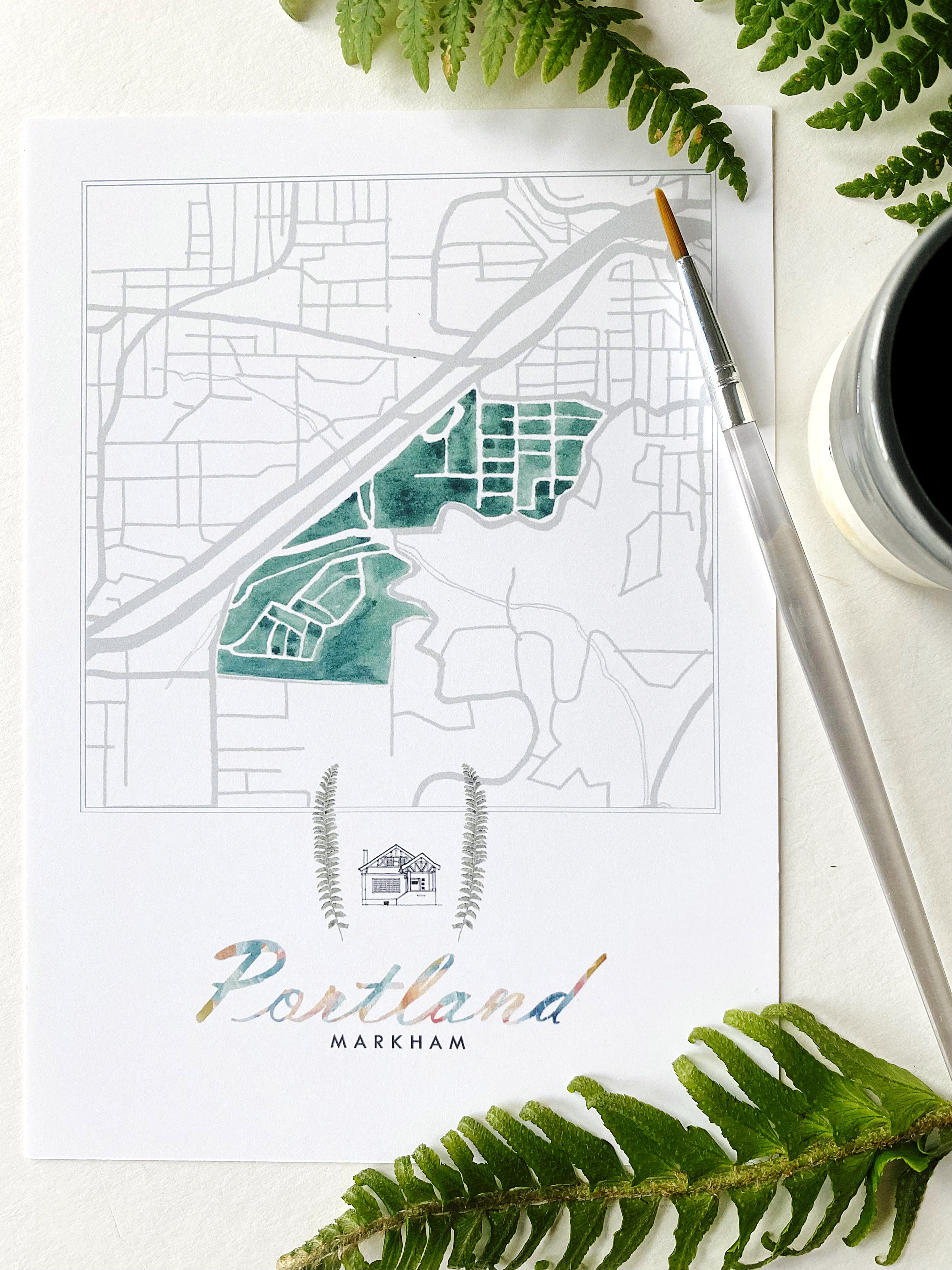 Markham PORTLAND Neighborhood Watercolor Map: PRINT