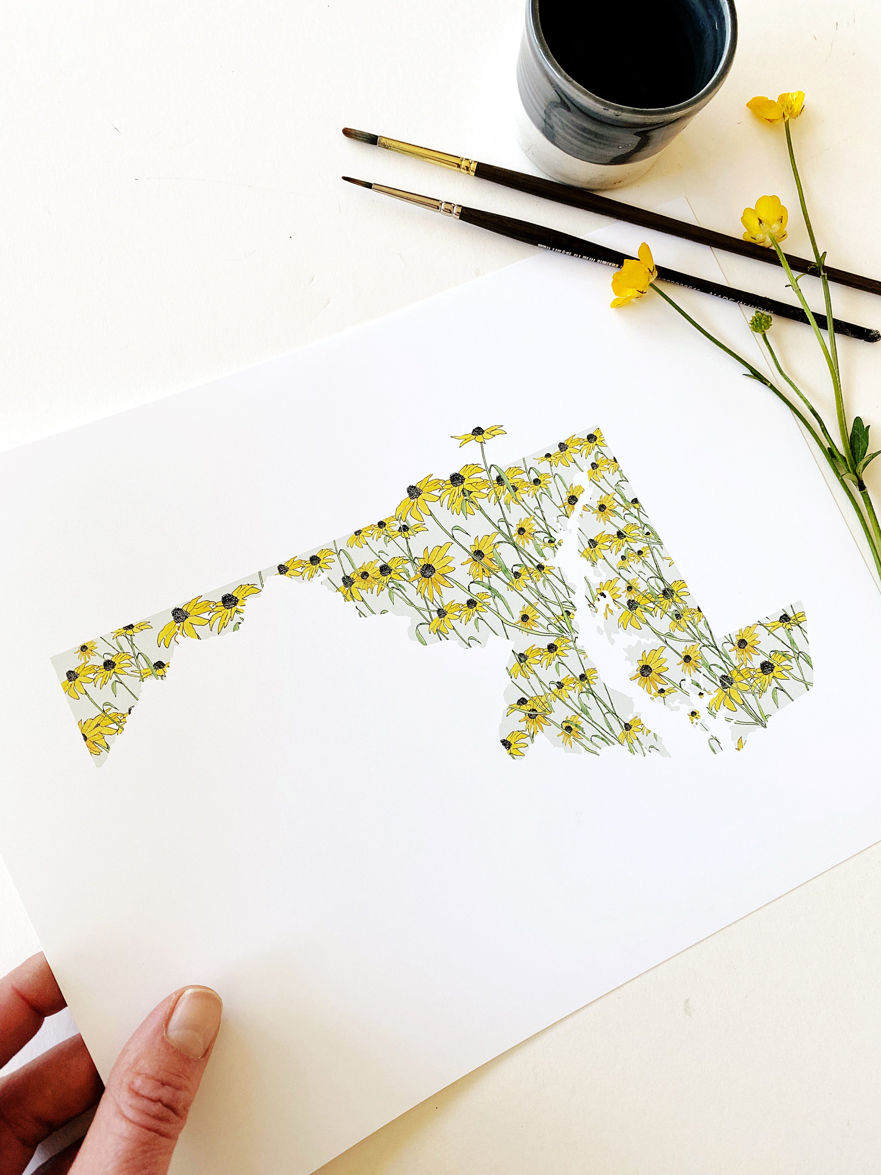 MARYLAND State Flower Map: Black-eyed Susan: PRINT