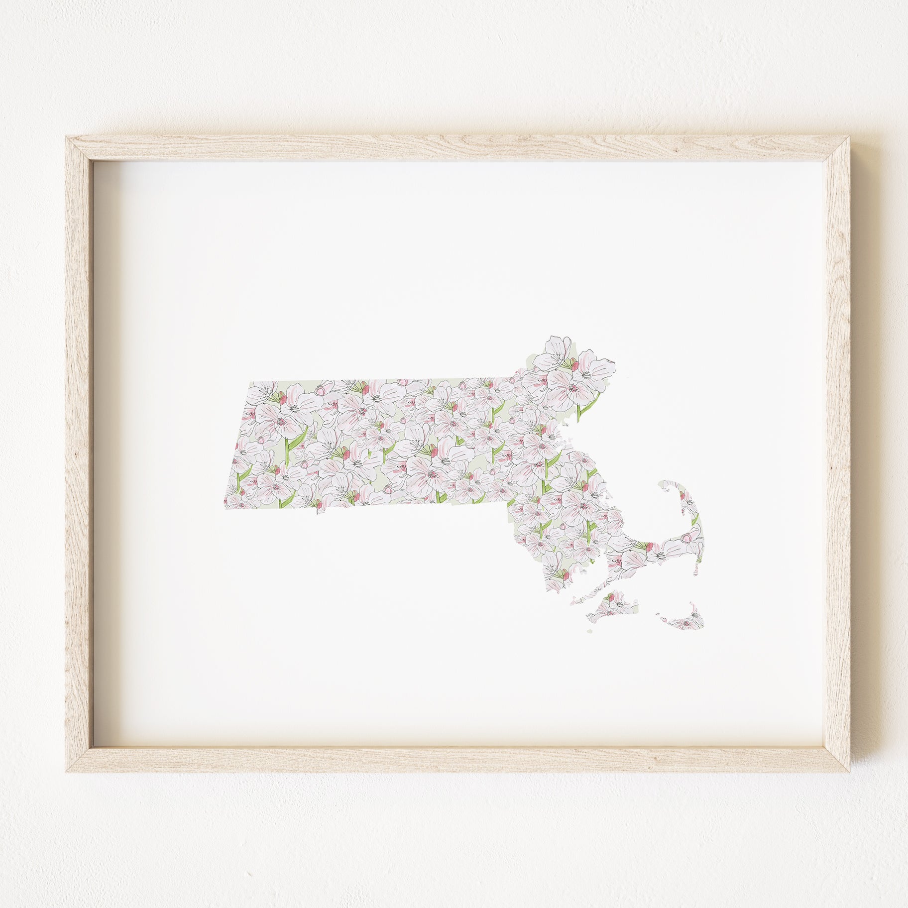 MASSACHUSETTS State Flower Map: Mayflower: PRINT