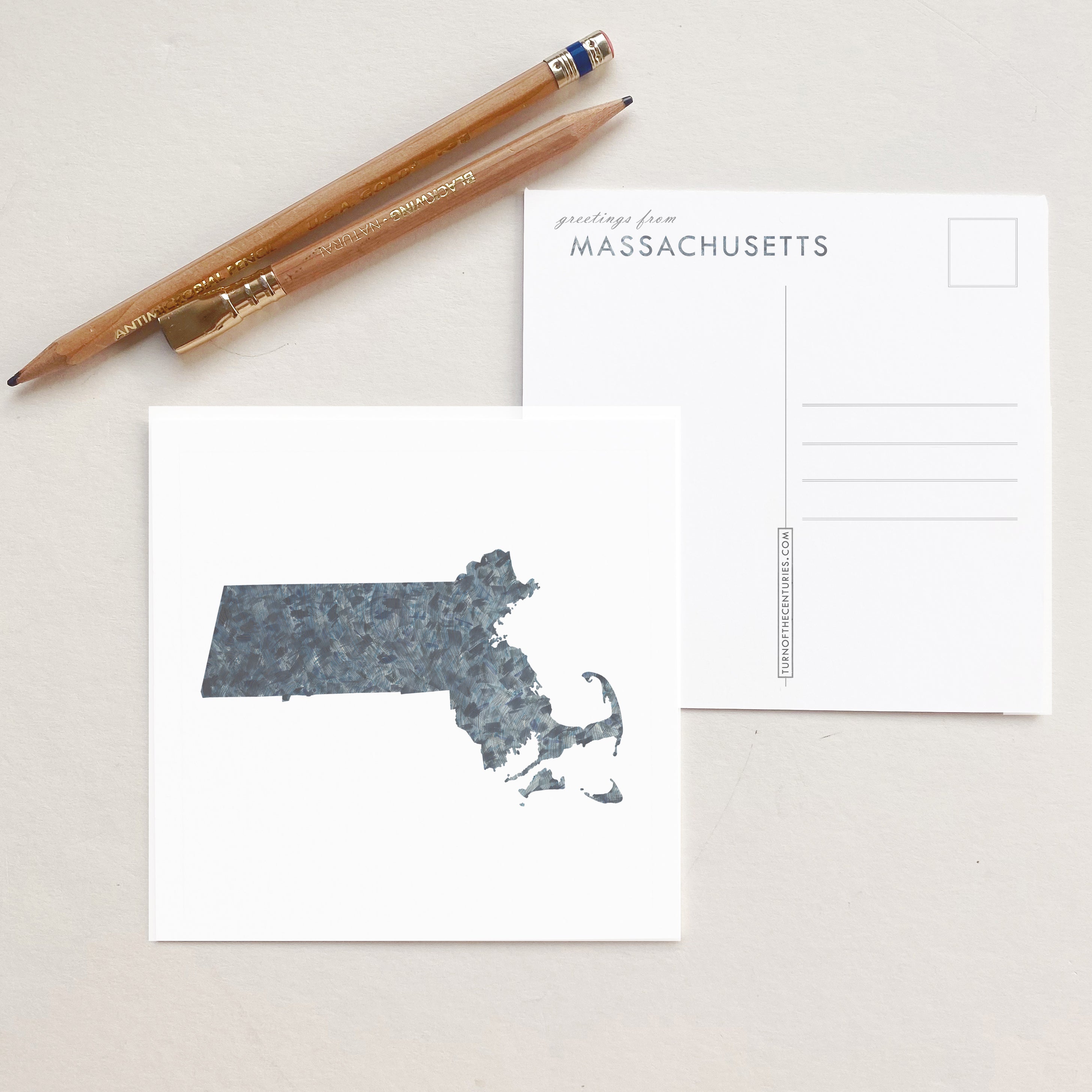 MASSACHUSETTS Painted State Map SQUARE Postcard