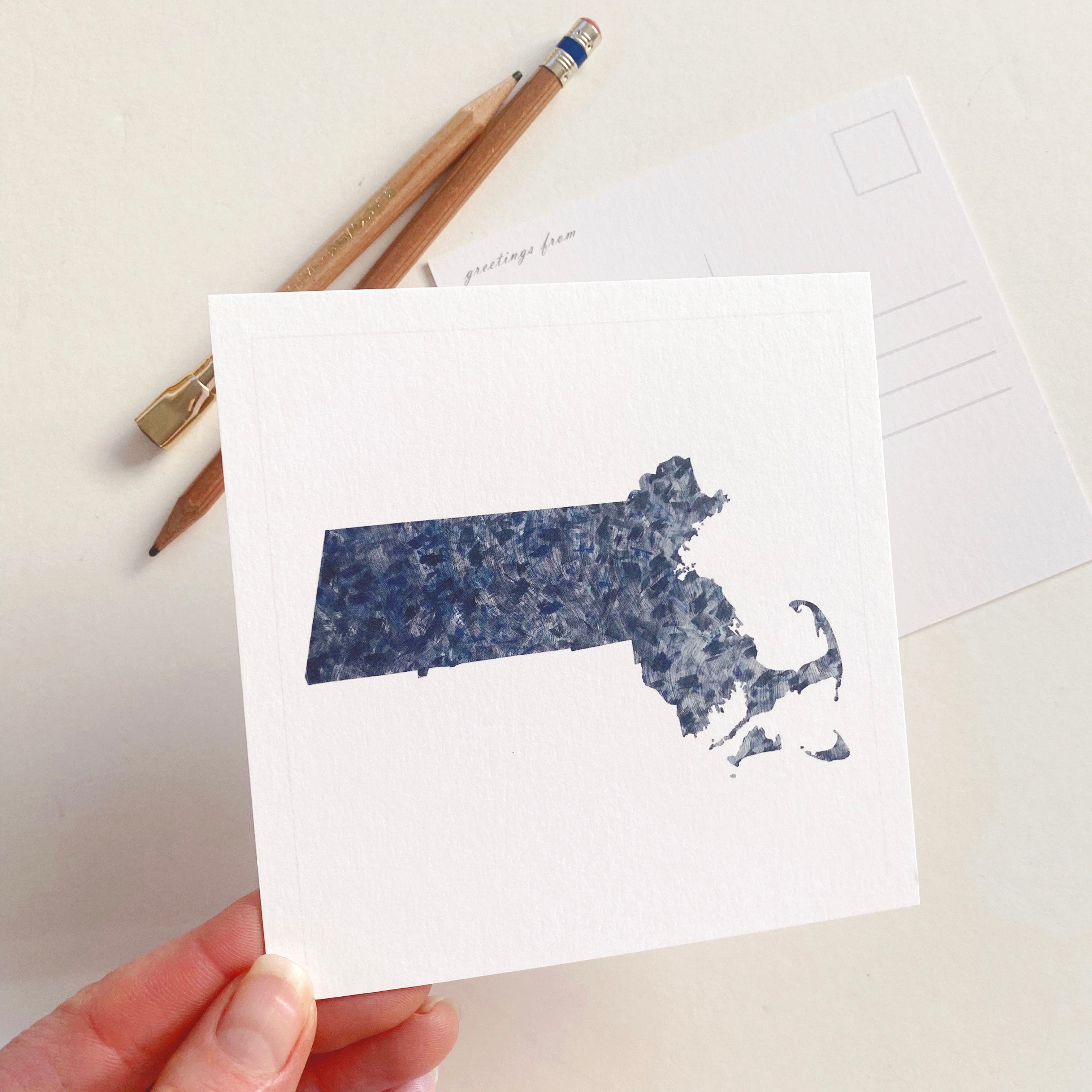 MASSACHUSETTS Painted State Map SQUARE Postcard