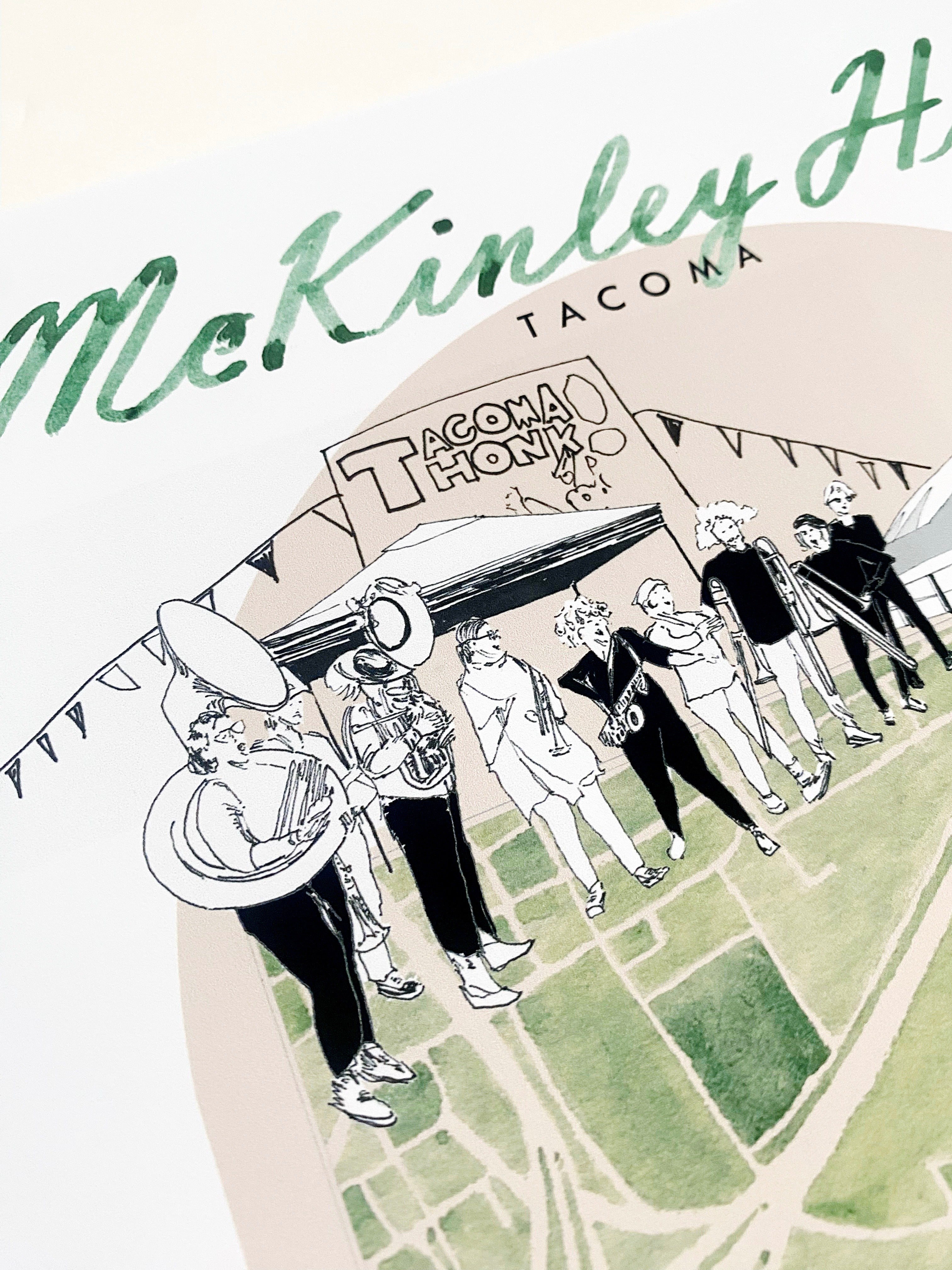 new MCKINLEY HILL TACOMA Neighborhood "Charms" Watercolor Map: PRINT