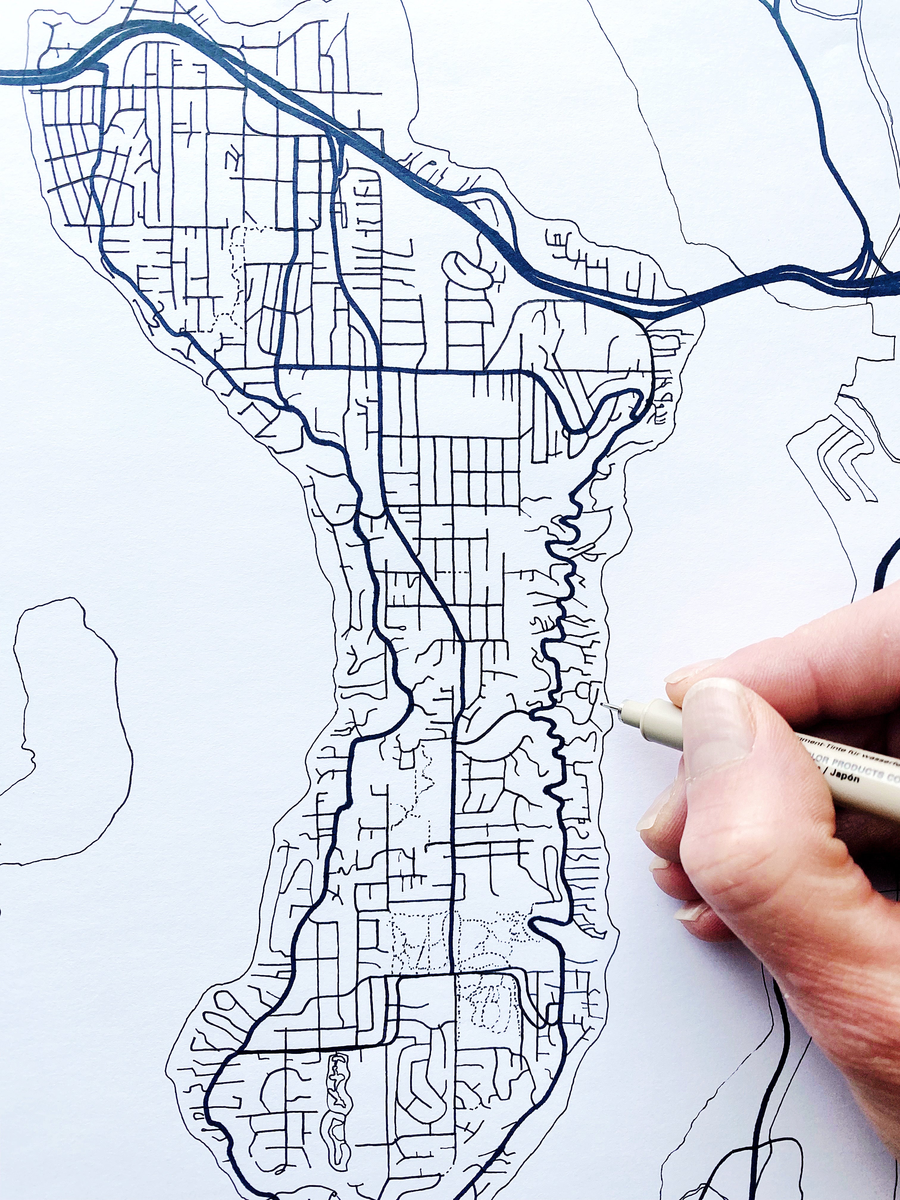 MERCER ISLAND Washington Hand Drawn "Blueprint" Map: PRINT