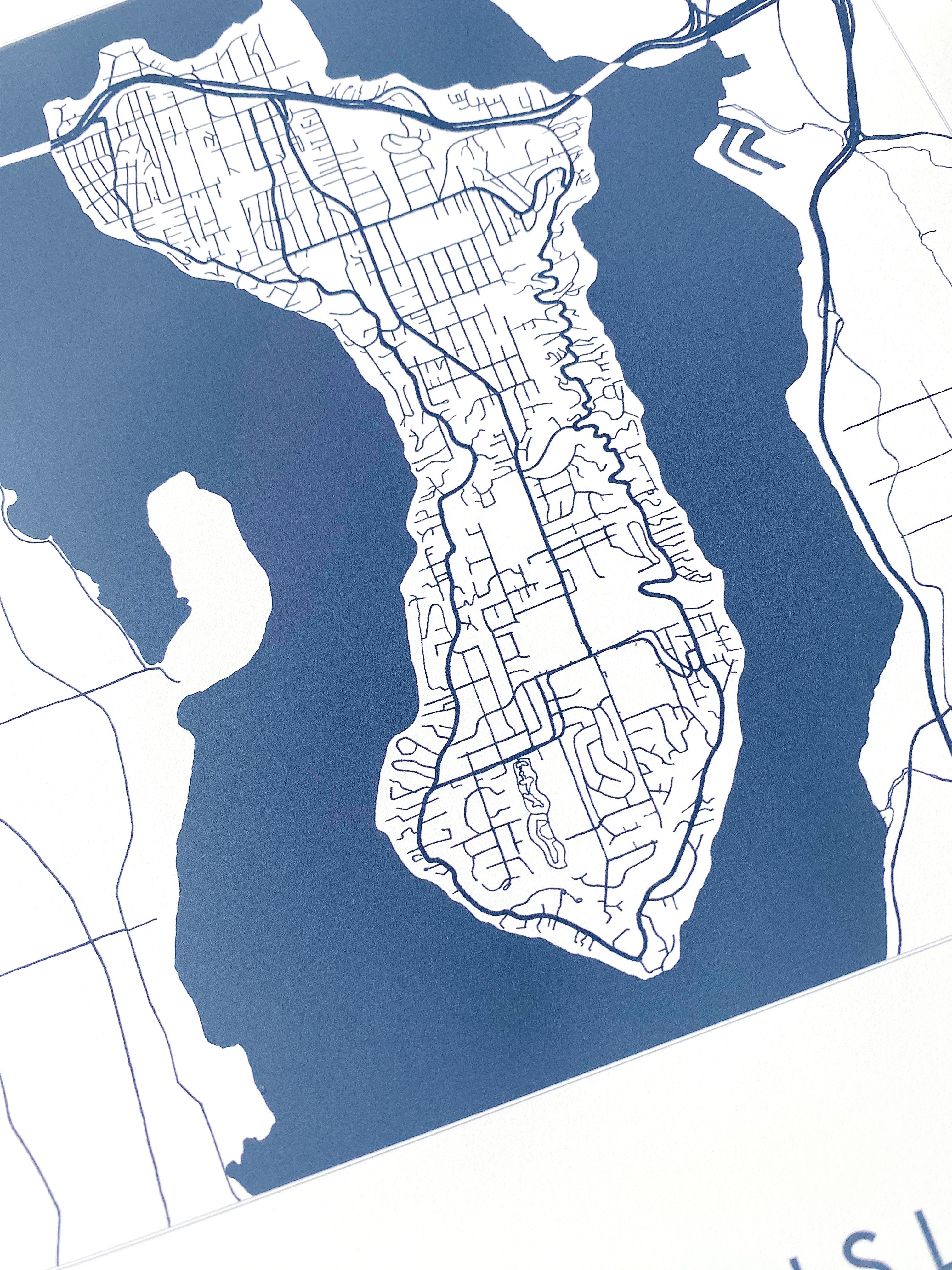 MERCER ISLAND Washington Hand Drawn "Blueprint" Map: PRINT