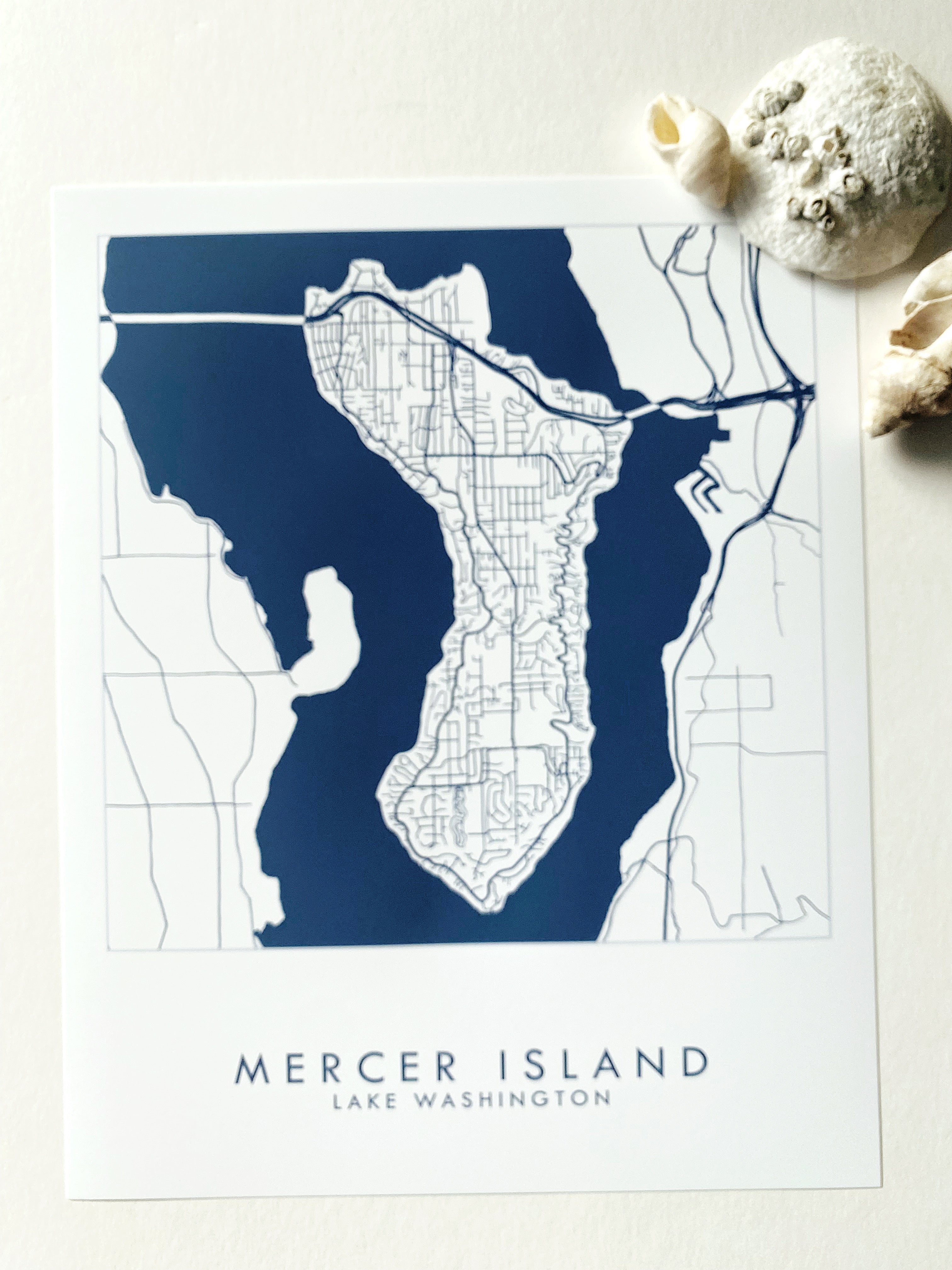 MERCER ISLAND Washington Hand Drawn "Blueprint" Map: PRINT