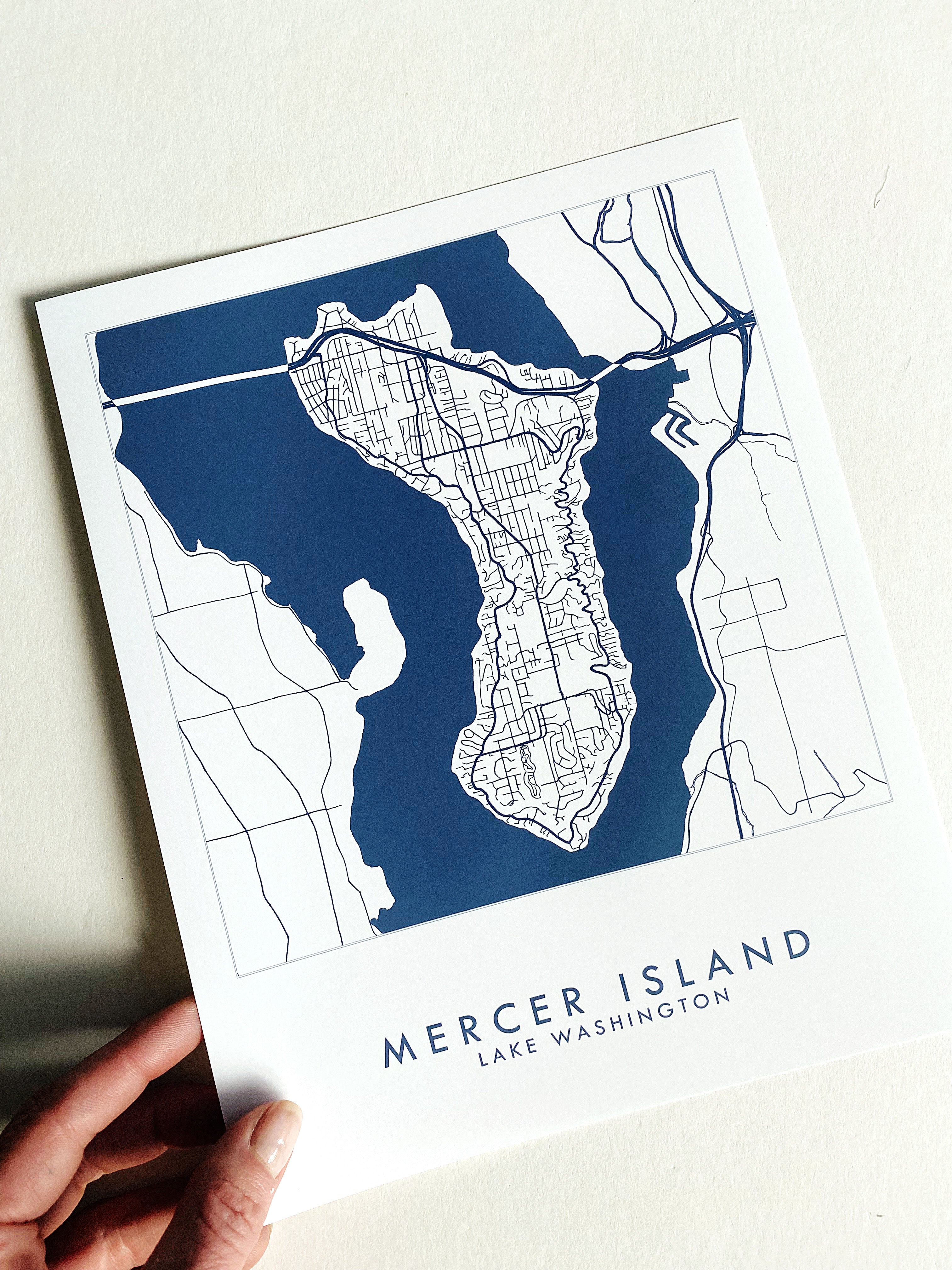 MERCER ISLAND Washington Hand Drawn "Blueprint" Map: PRINT
