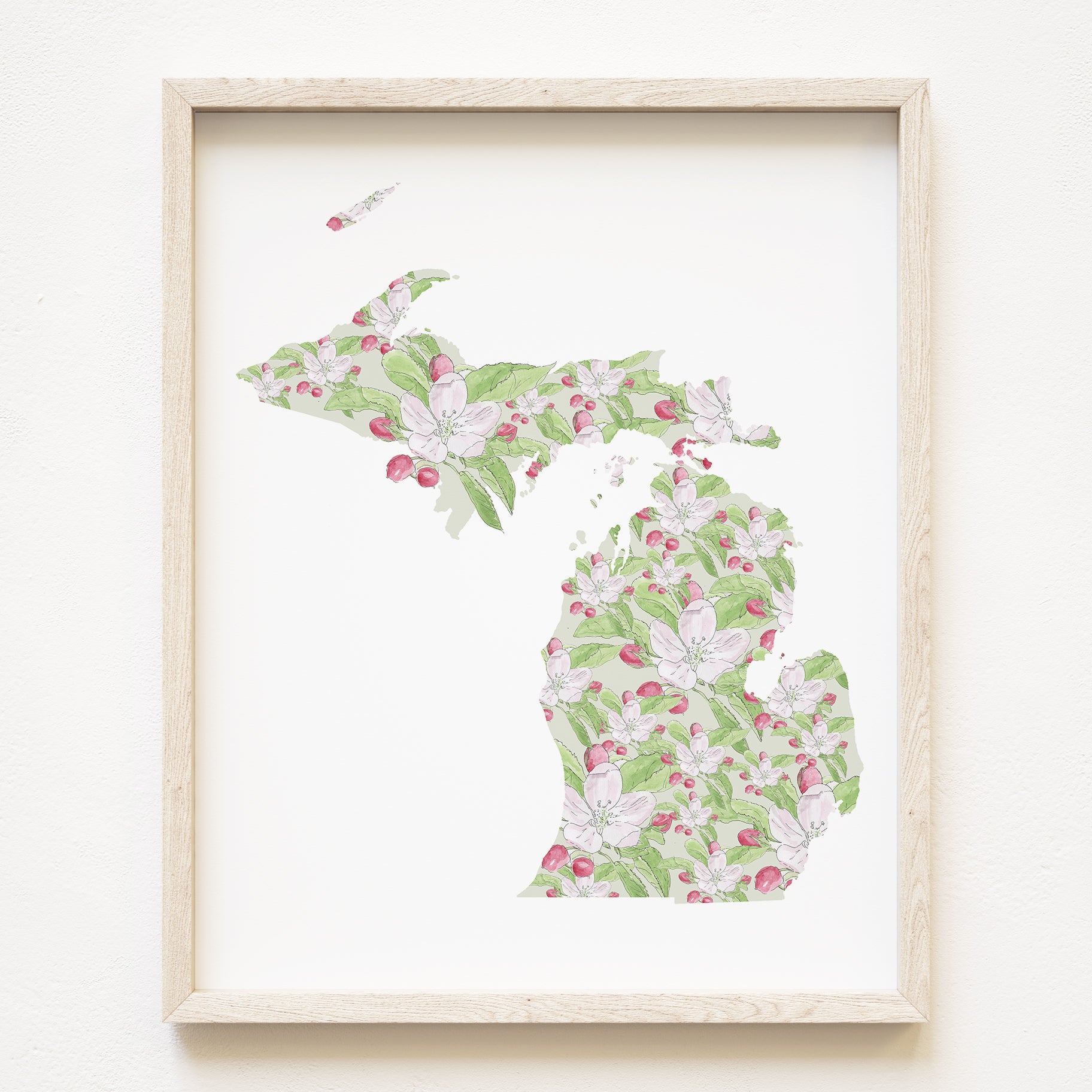 MICHIGAN State Flower Map: Apple Blossom: PRINT