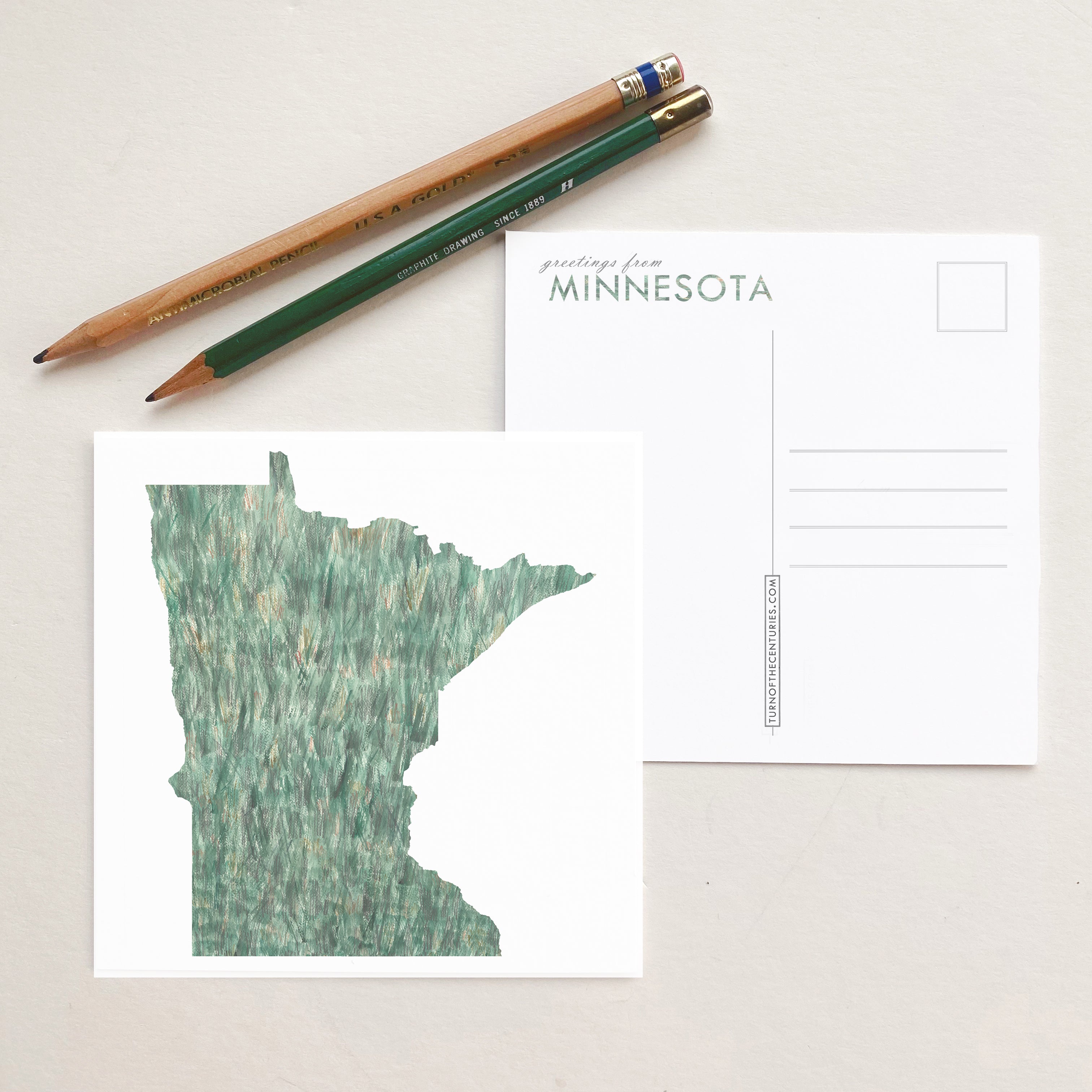 MINNESOTA Painted State Map SQUARE Postcard (grass)