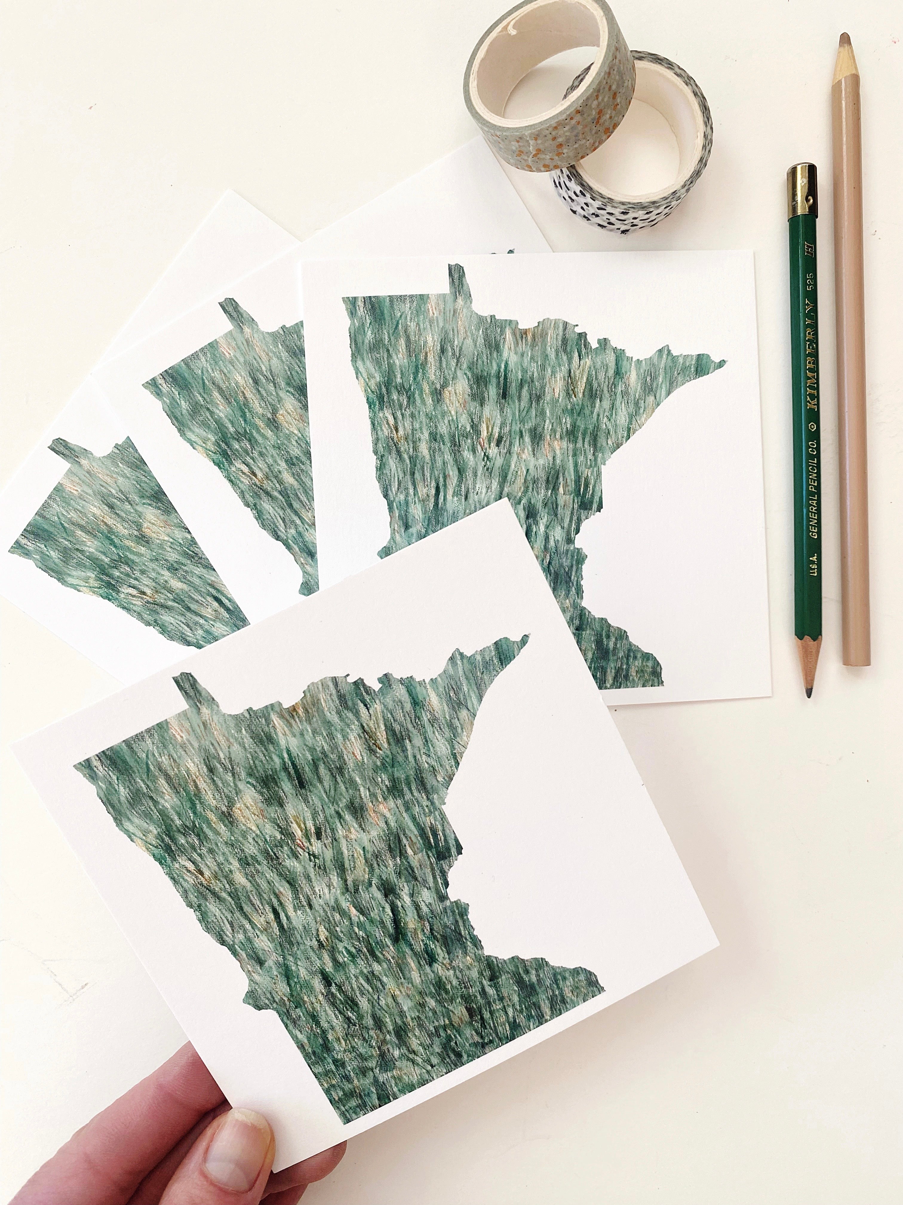 MINNESOTA Painted State Map SQUARE Postcard (grass)
