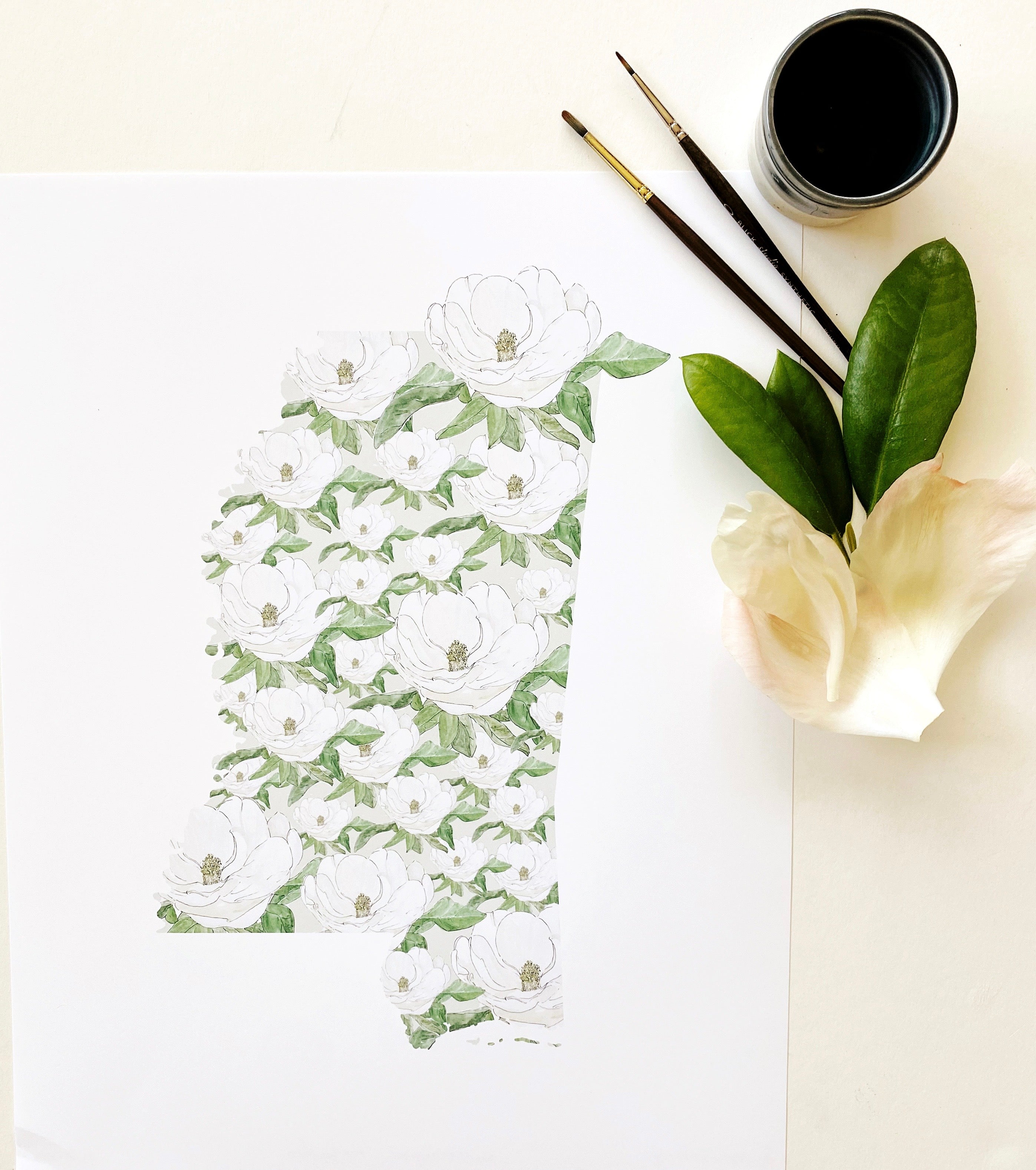 MISSISSIPPI State Flower Map: Magnolia: PRINT