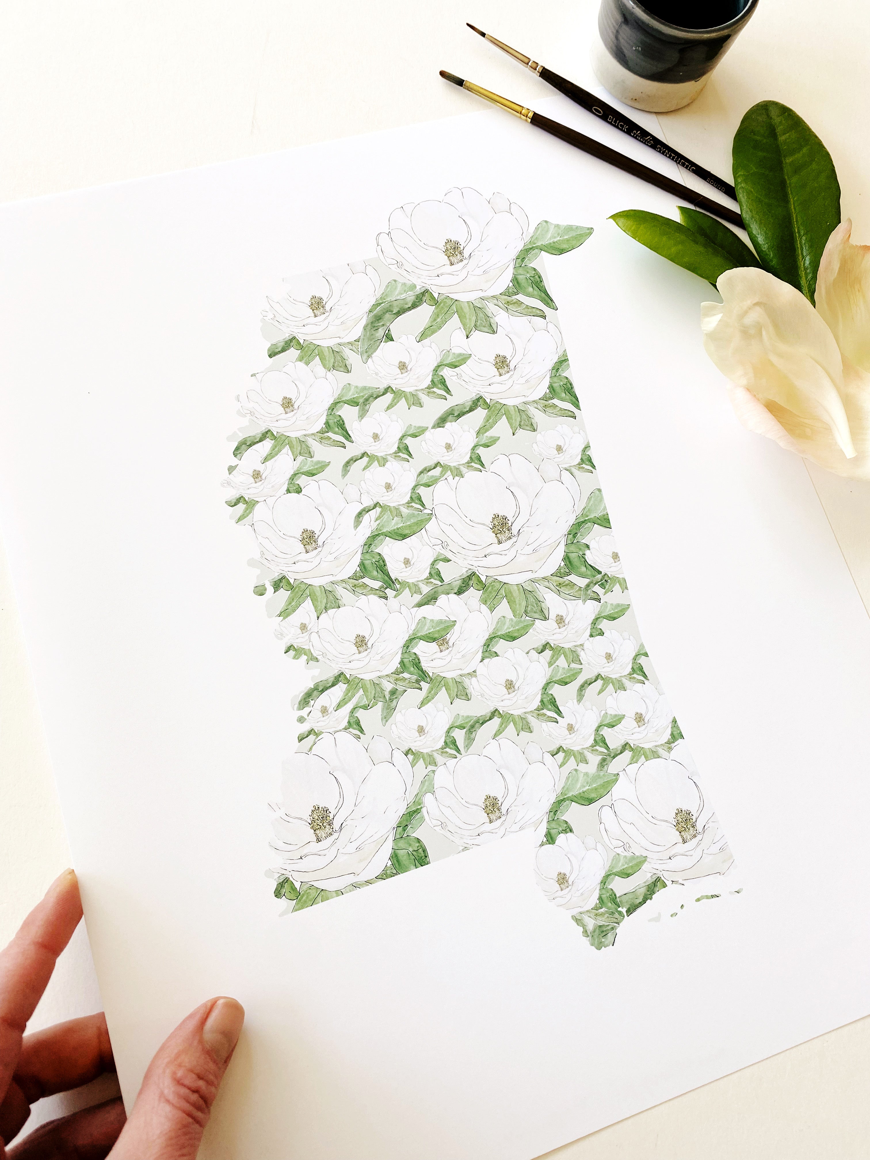 MISSISSIPPI State Flower Map: Magnolia: PRINT