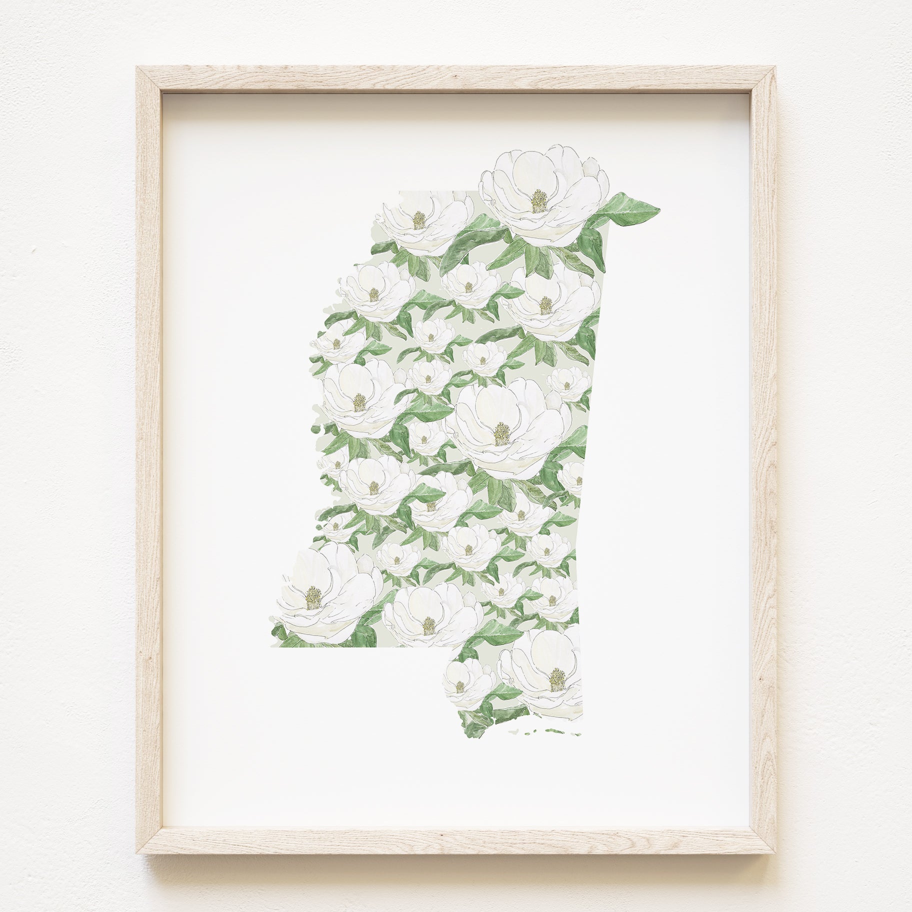 MISSISSIPPI State Flower Map: Magnolia: PRINT