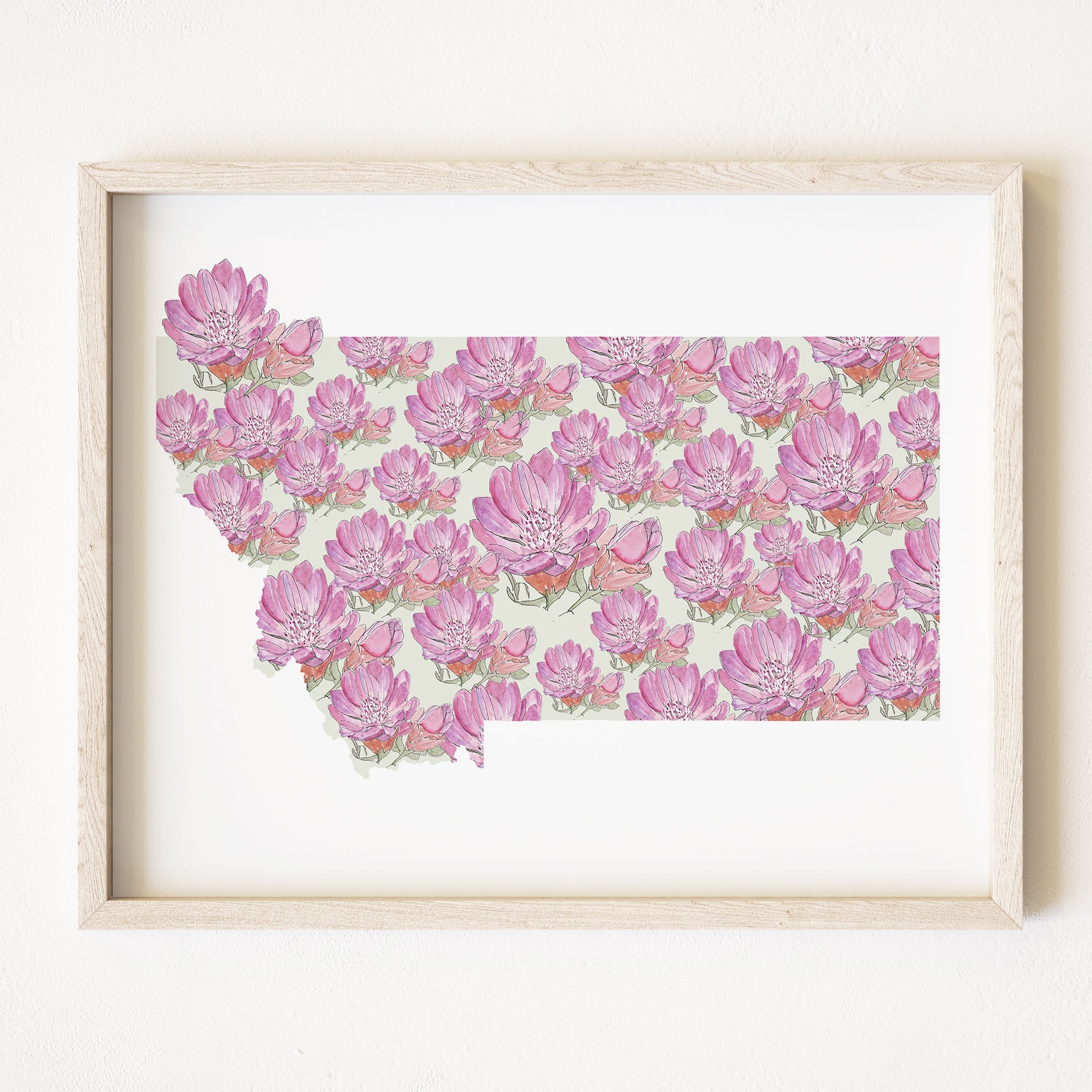 MONTANA State Flower Map: Bitterroot: PRINT