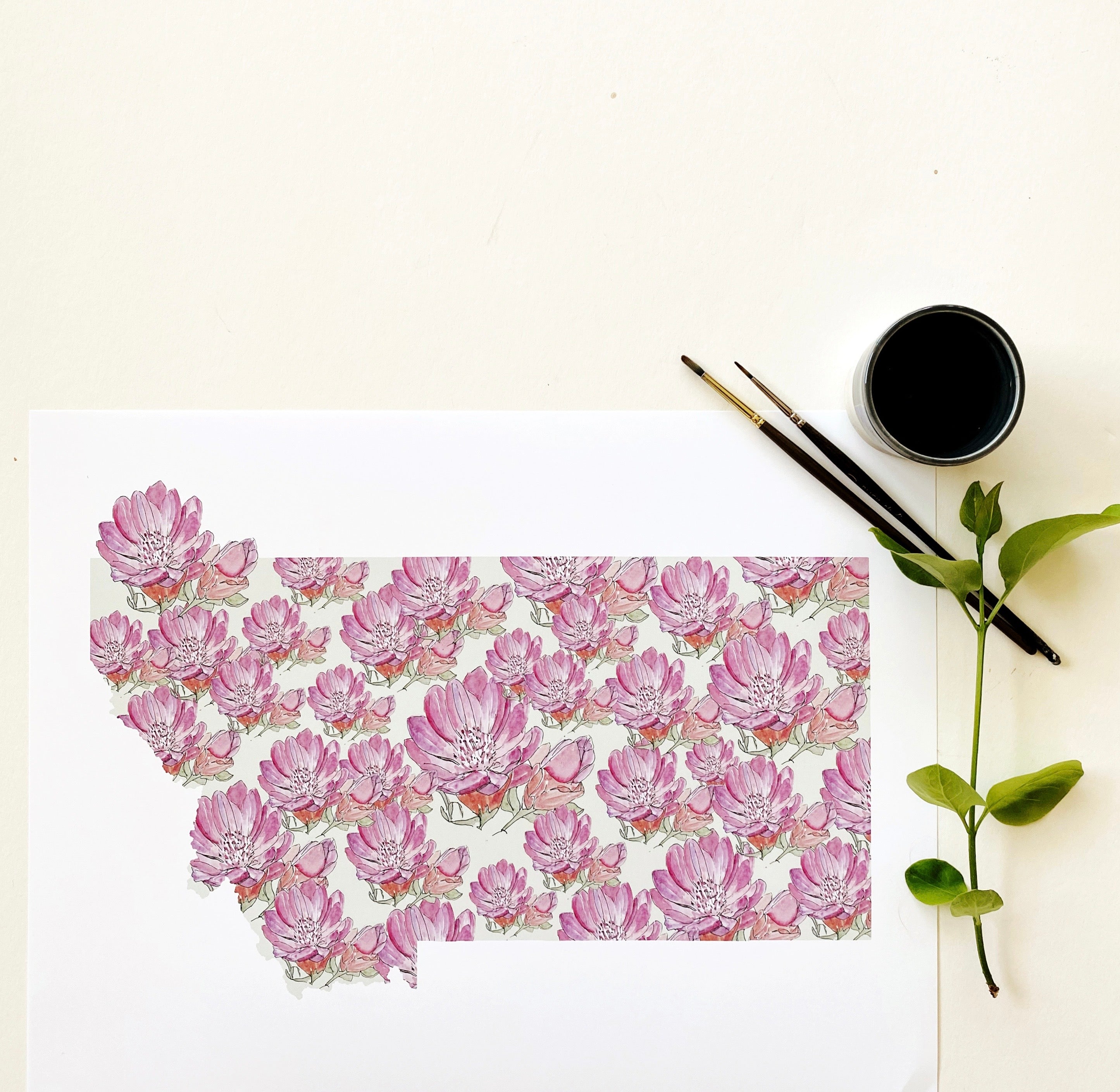 MONTANA State Flower Map: Bitterroot: PRINT