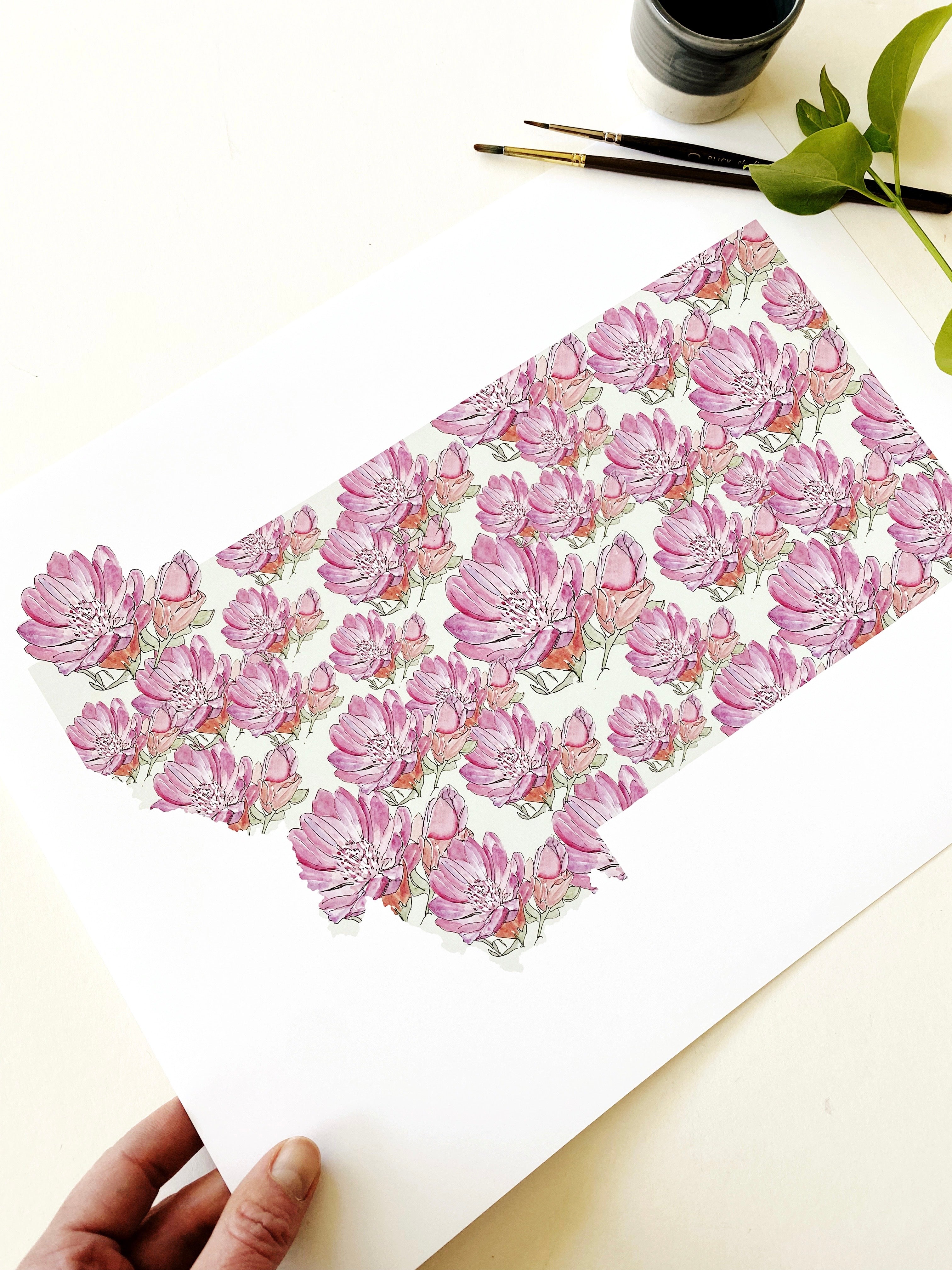 MONTANA State Flower Map: Bitterroot: PRINT