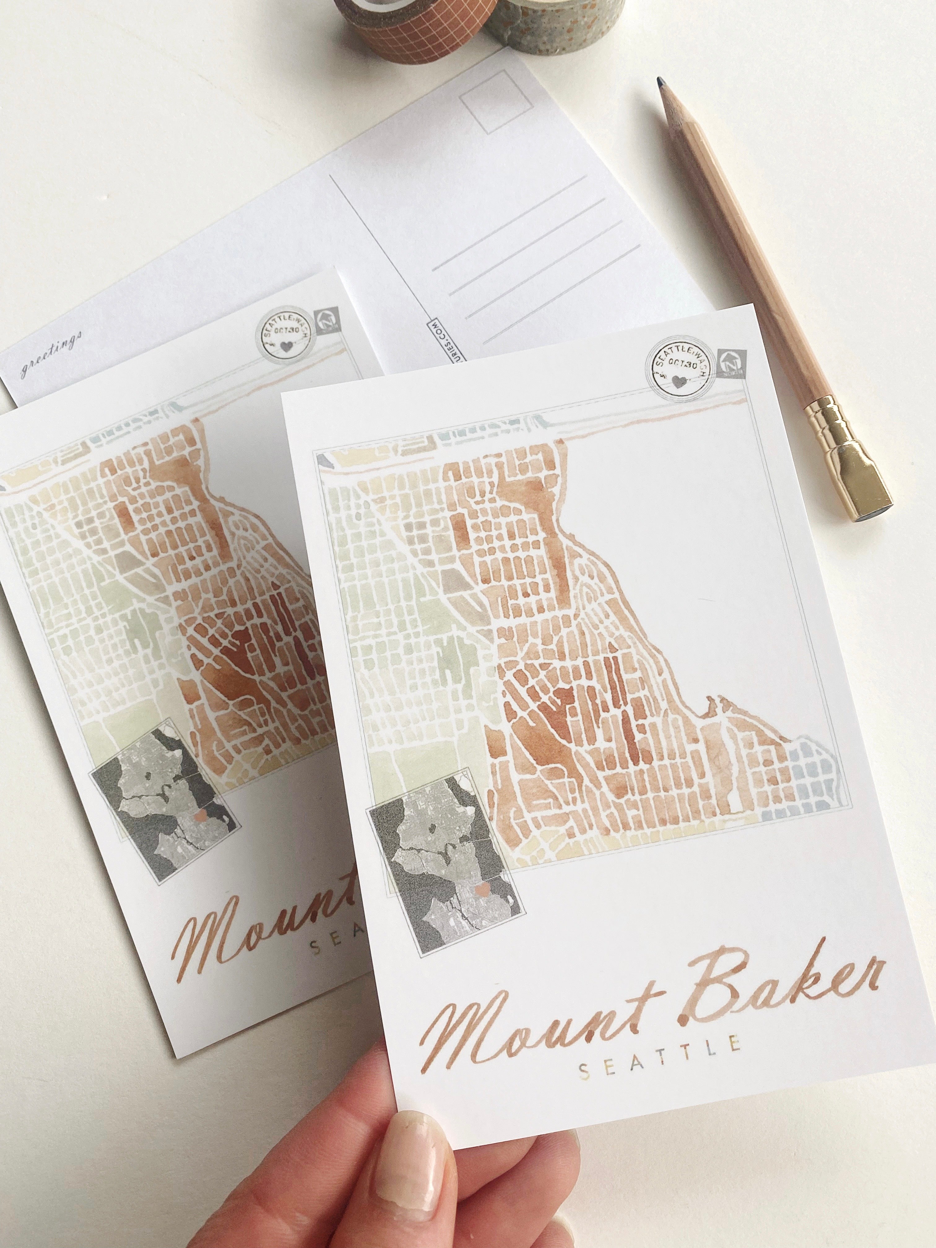 MOUNT BAKER Seattle Neighborhood Map Postcard